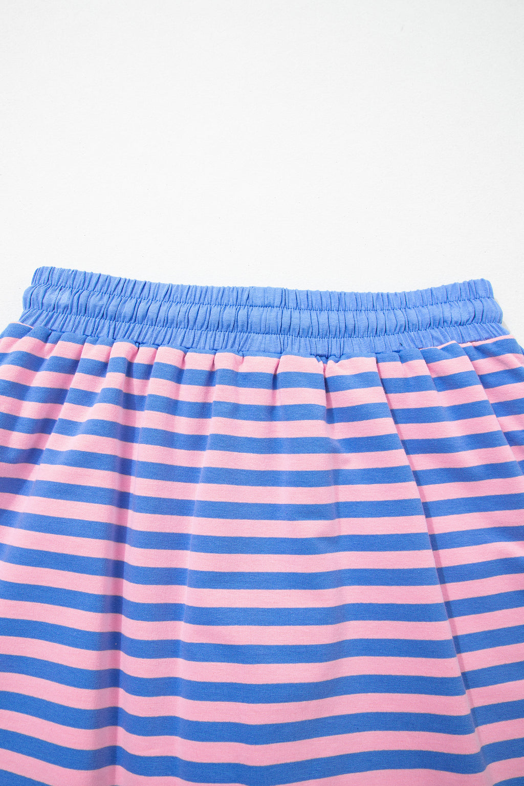 Blue Stripe Relaxed Short Sleeve Top Elastic Waist Drawstring Skort 2pcs Set