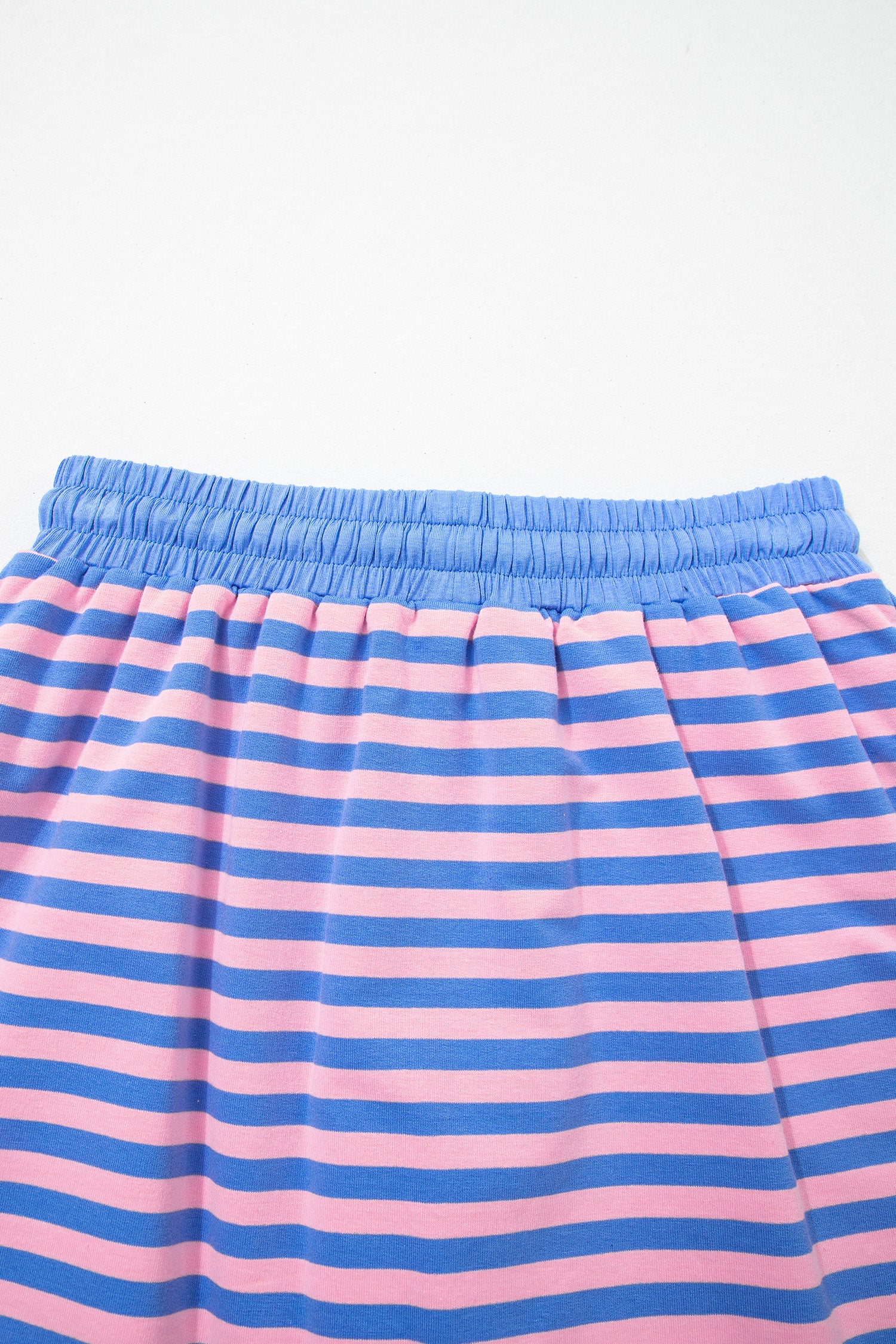 Blue Stripe Relaxed Short Sleeve Top Elastic Waist Drawstring Skort 2pcs Set