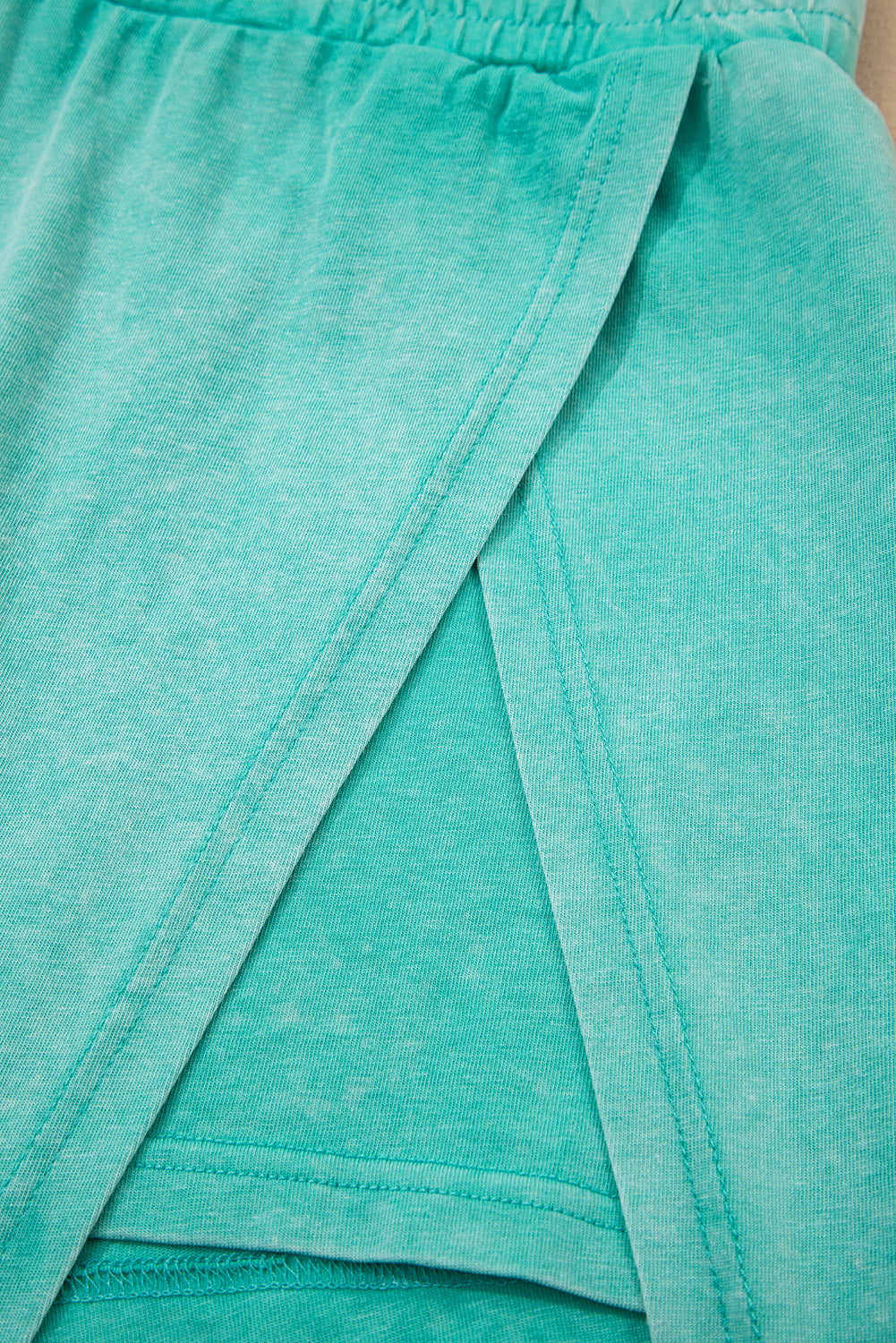 Mint Green Solid Color Washed Sleeveless Top Split Skort Cotton 2pcs Outfit