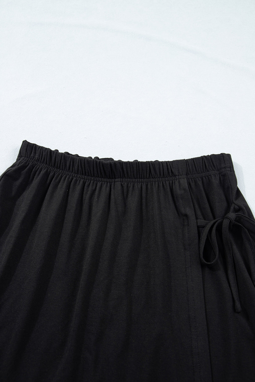 Black Solid Color Oversize Tee Tie Wrap Mini Skort 2pcs Set