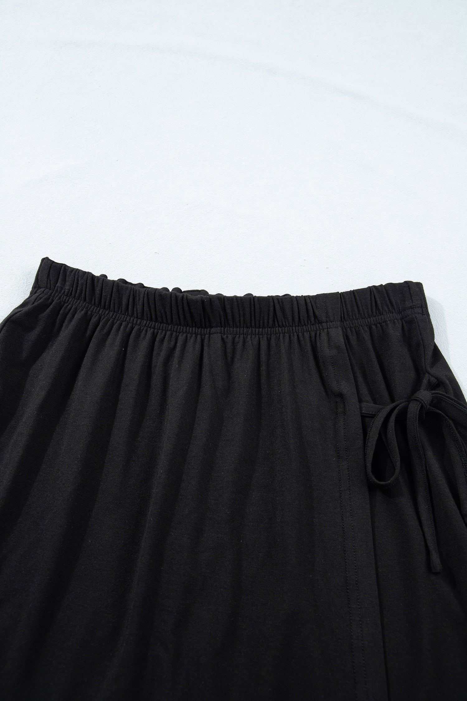 Black Solid Color Oversize Tee Tie Wrap Mini Skort 2pcs Set