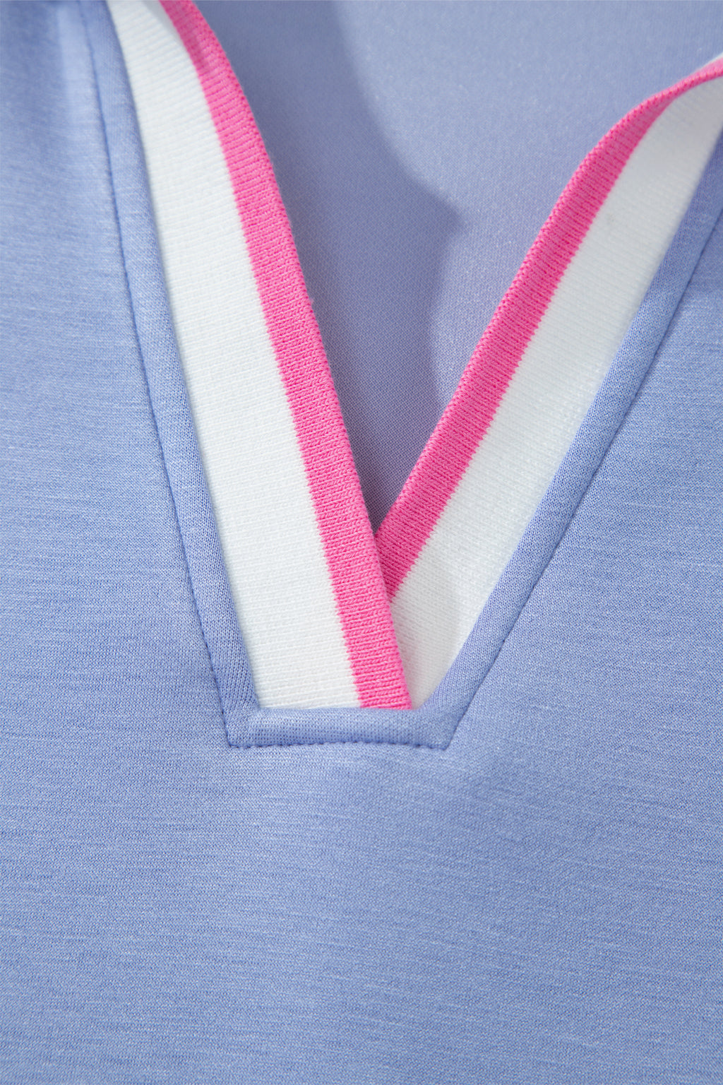 Sky Blue Preppy Striped Trim V Neck Polo Tee Drawstring Skort Set