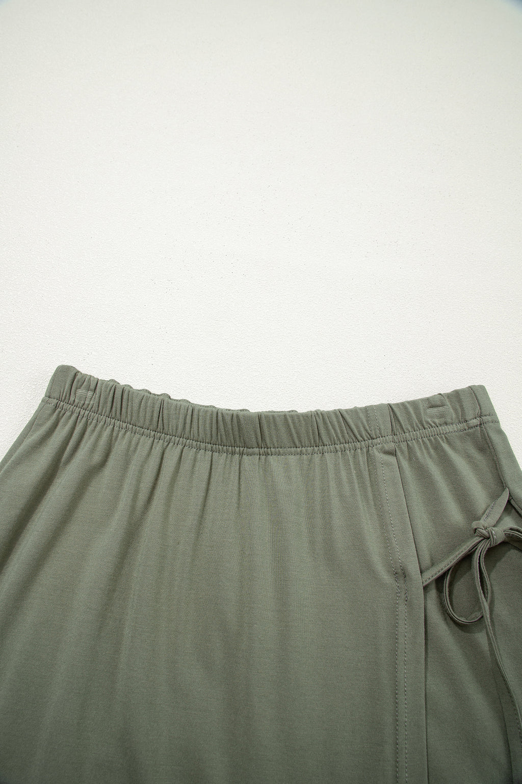 Laurel Green Solid Color Oversize Tee Tie Wrap Mini Skort 2pcs Set