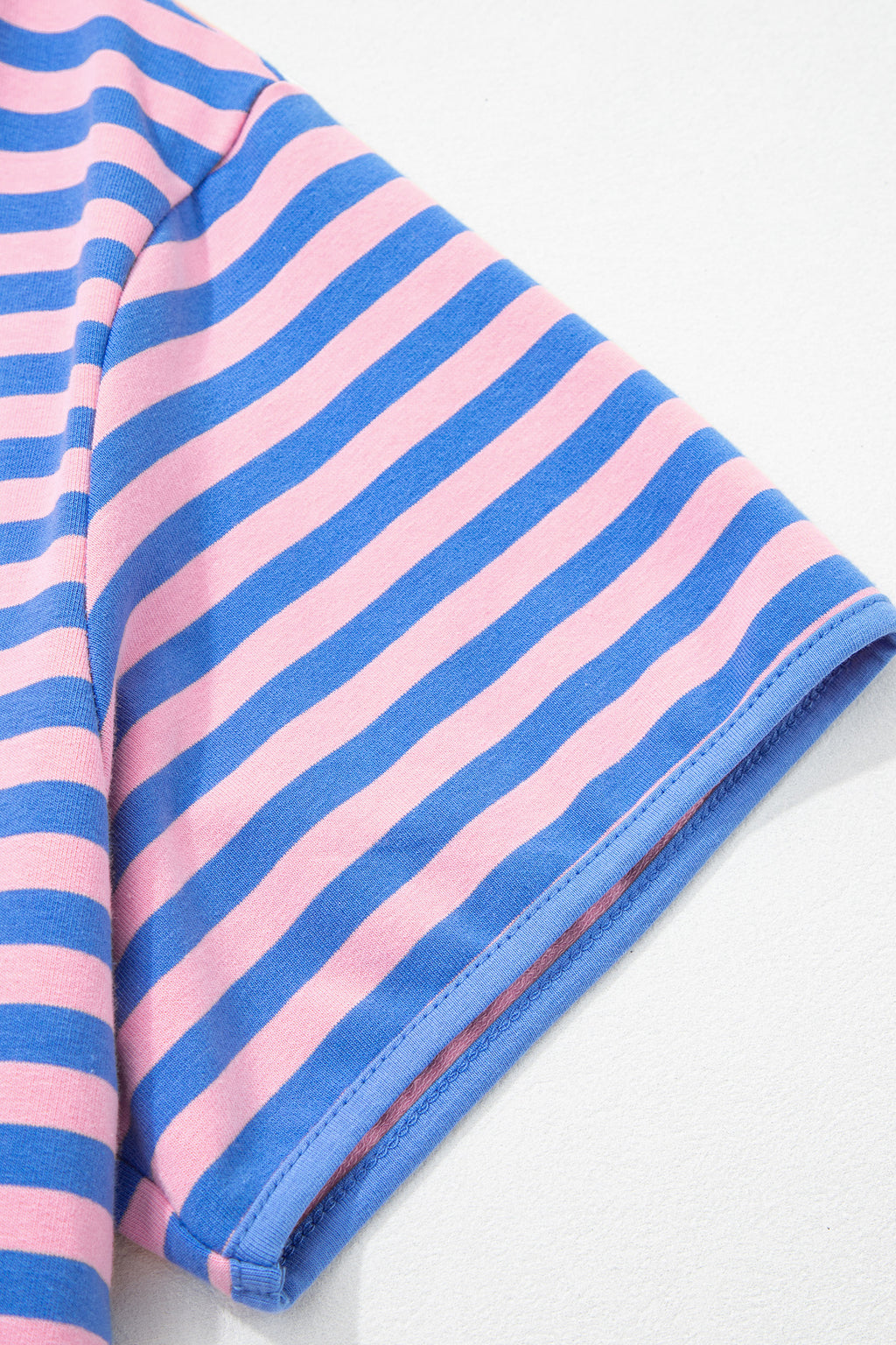 Blue Stripe Relaxed Short Sleeve Top Elastic Waist Drawstring Skort 2pcs Set
