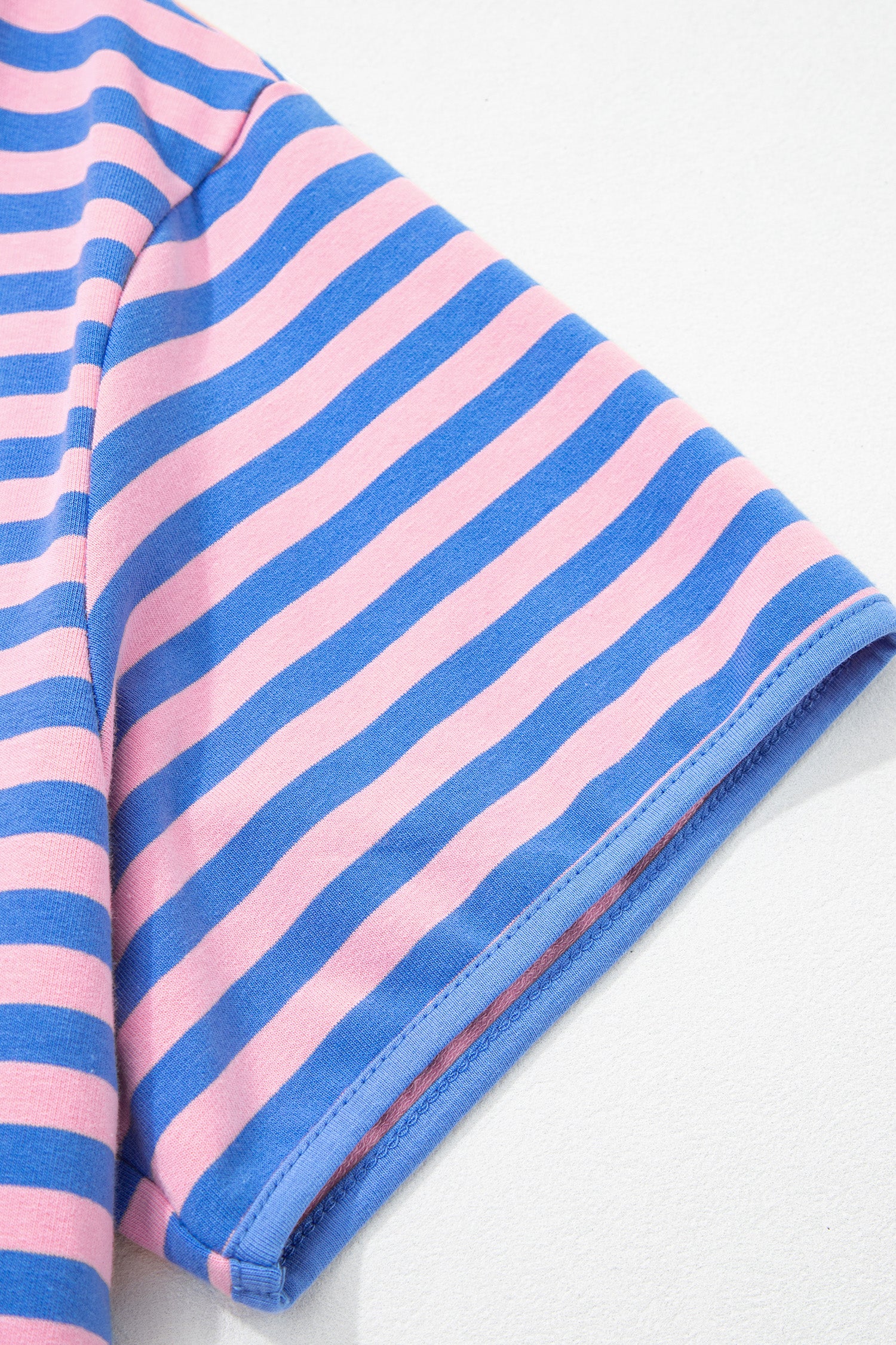 Blue Stripe Relaxed Short Sleeve Top Elastic Waist Drawstring Skort 2pcs Set