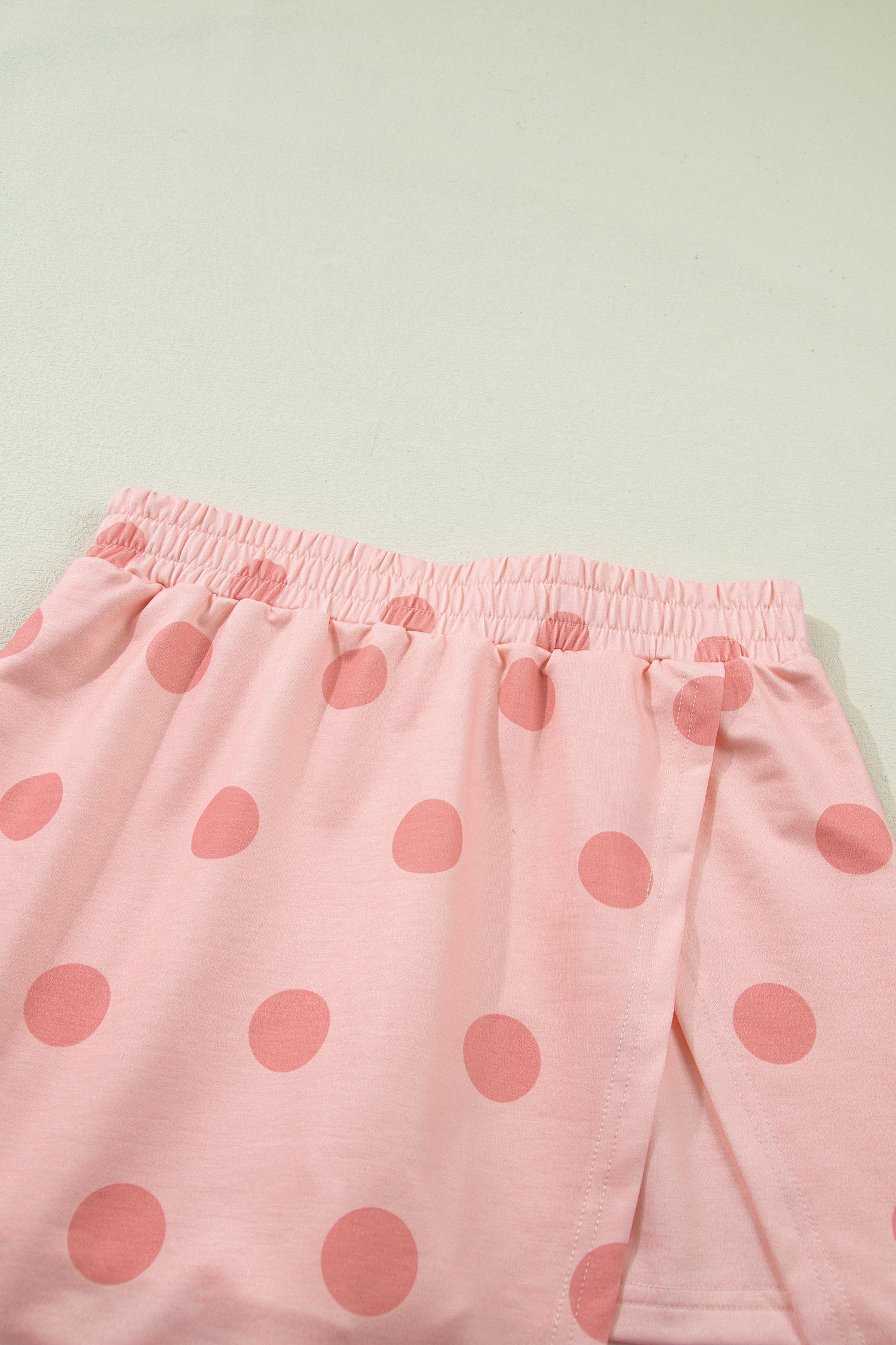 Pink Ribbed Trim Polka Dot Print Tank Split Mini Skort 2pcs Set