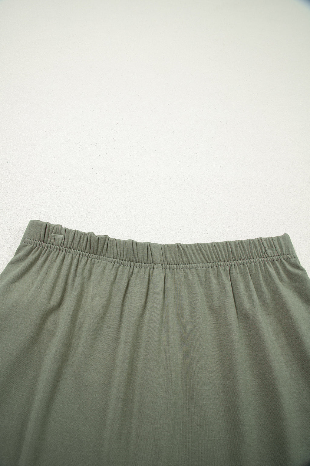 Laurel Green Solid Color Oversize Tee Tie Wrap Mini Skort 2pcs Set
