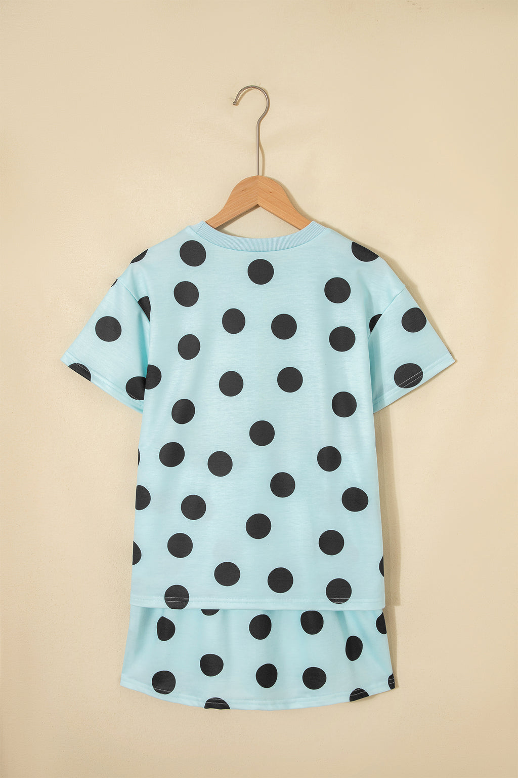 Sky Blue Polka Dot Short Sleeve Top Casual Skort 2pcs Outfit