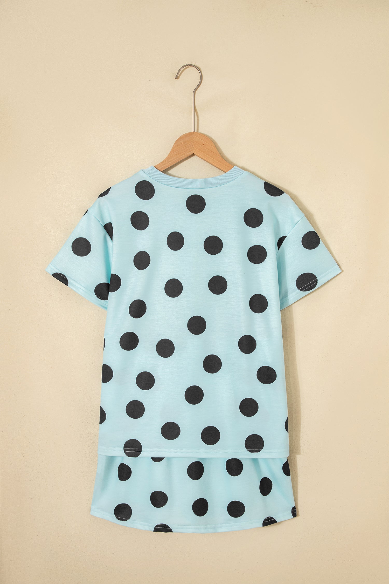 Sky Blue Polka Dot Short Sleeve Top Casual Skort 2pcs Outfit