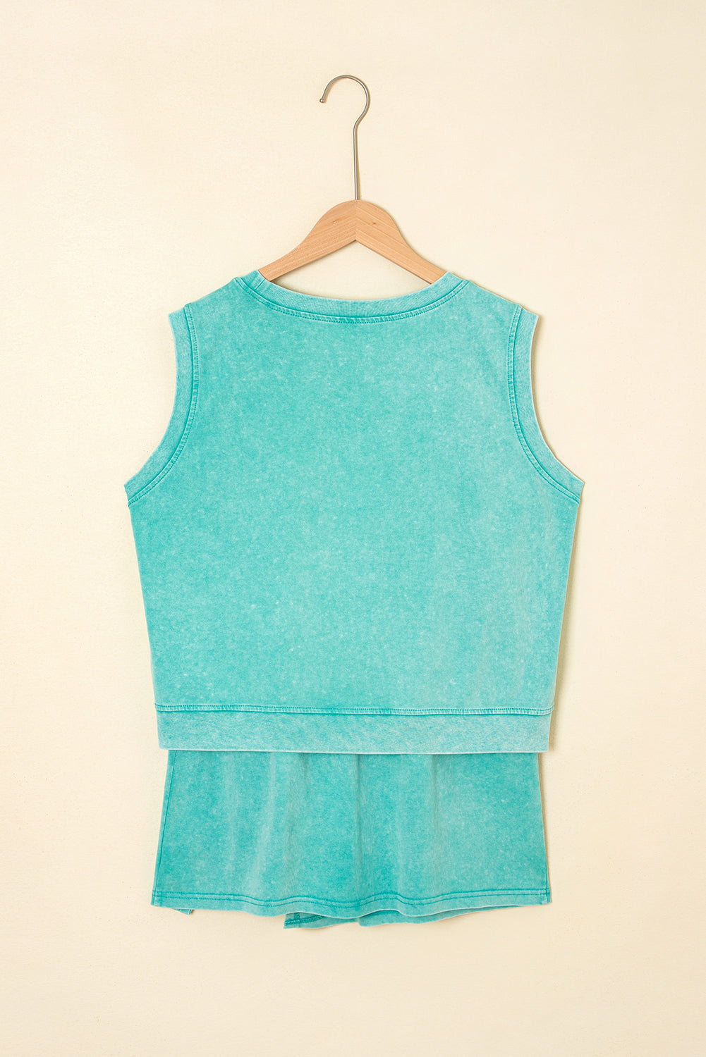 Mint Green Solid Color Washed Sleeveless Top Split Skort Cotton 2pcs Outfit