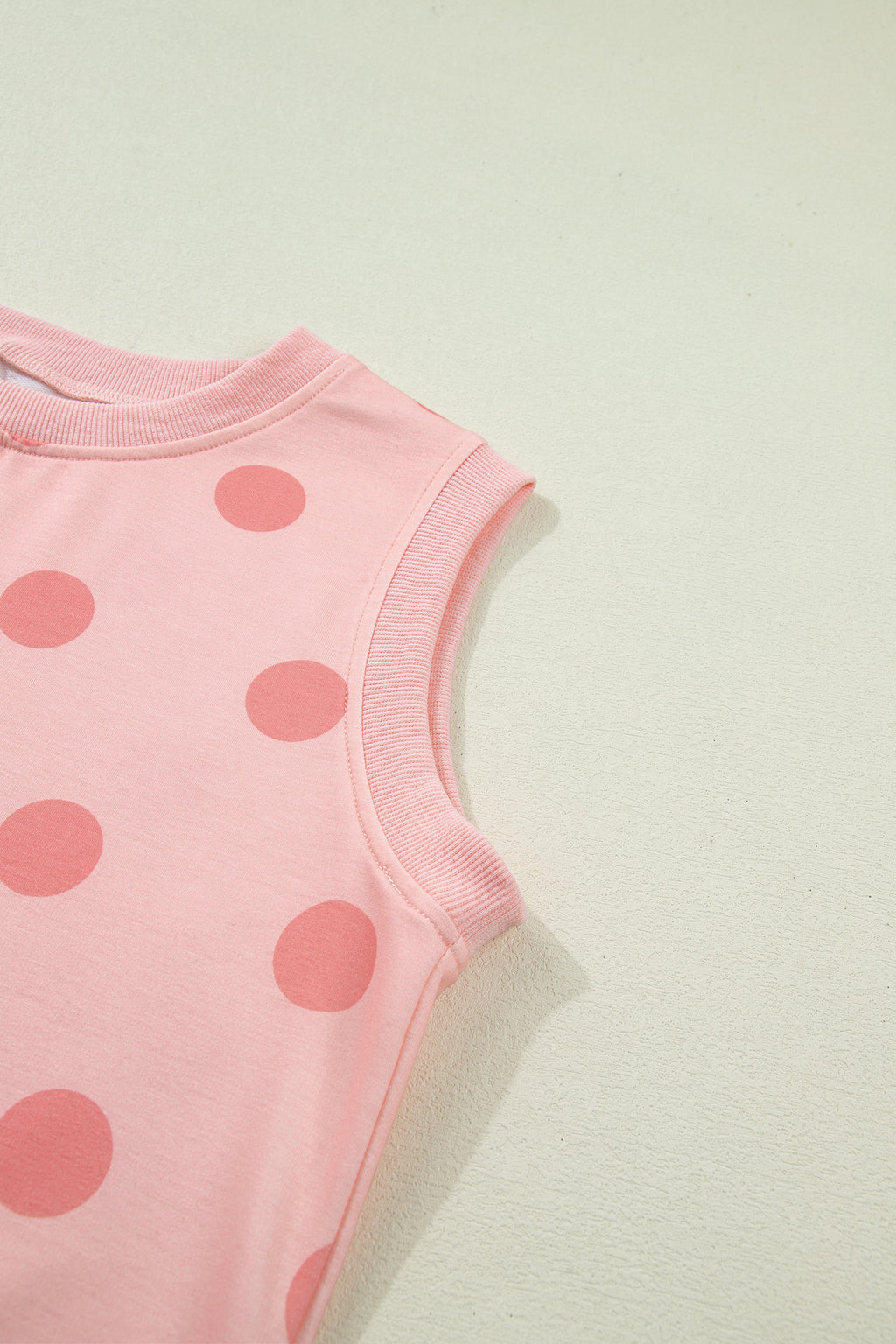 Pink Ribbed Trim Polka Dot Print Tank Split Mini Skort 2pcs Set