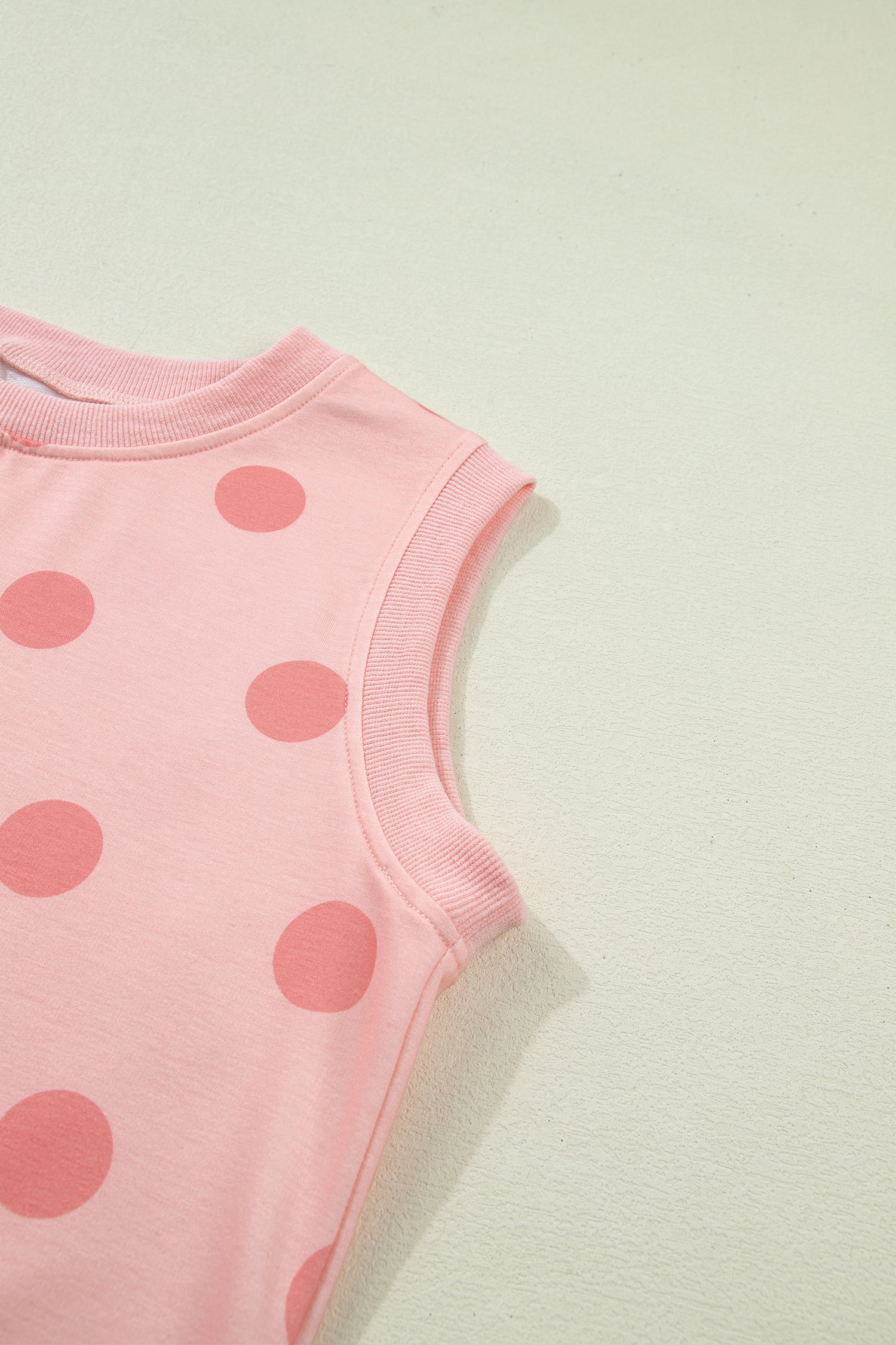 Pink Ribbed Trim Polka Dot Print Tank Split Mini Skort 2pcs Set