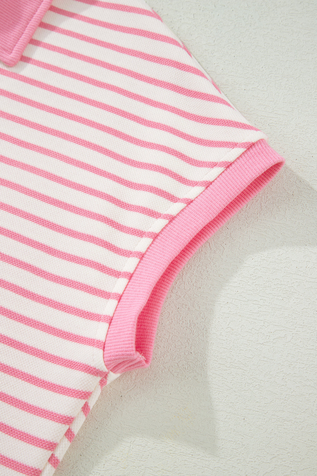 Pink Stripe Color Block Patchwork Polo Tee Drawstring Elastic Waist 2pcs Skort Set