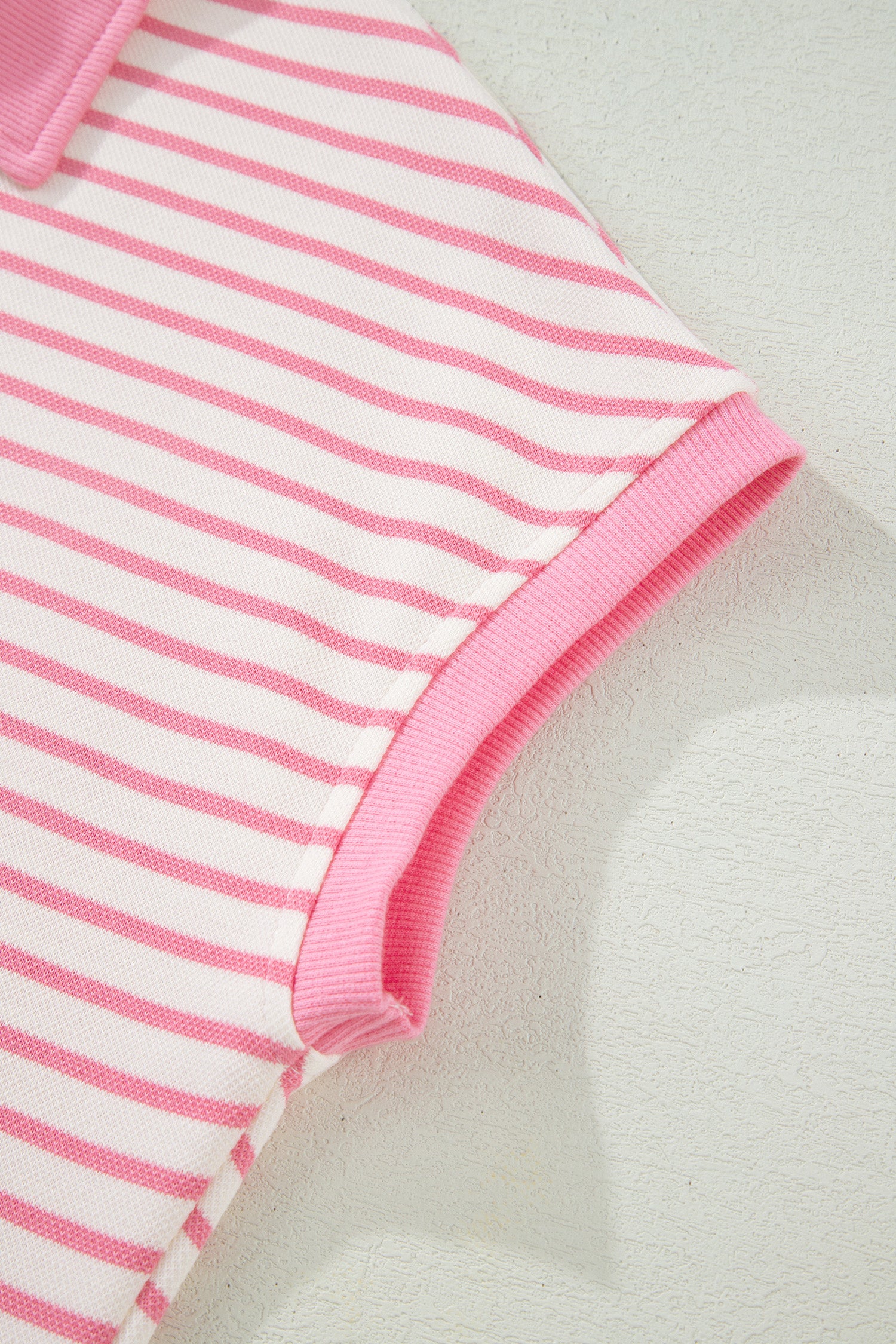Pink Stripe Color Block Patchwork Polo Tee Drawstring Elastic Waist 2pcs Skort Set