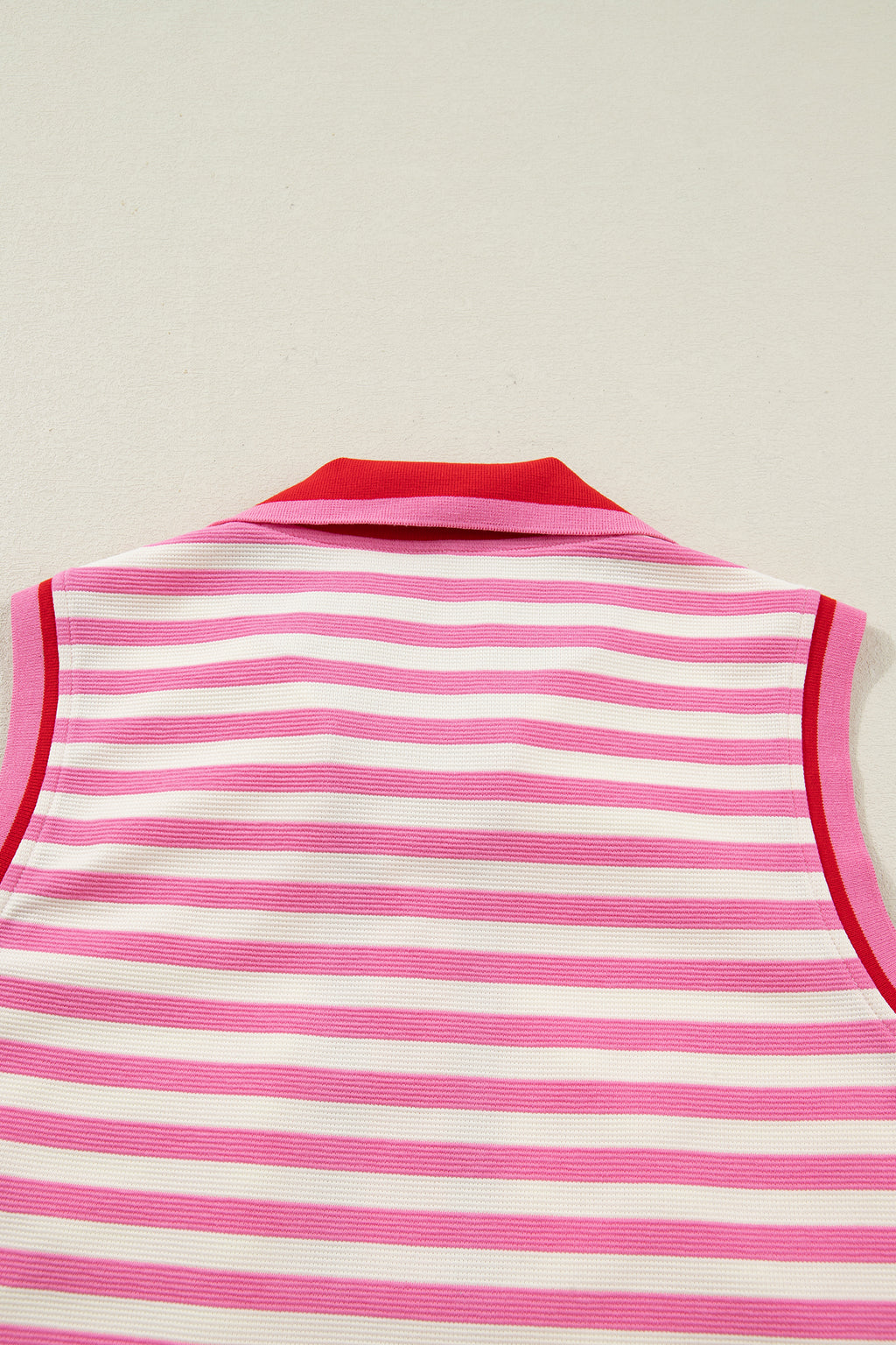 Sachet Pink Textured Stripe Print Contrast Trim Zip Collar Sleeveless 2pcs Skort Set