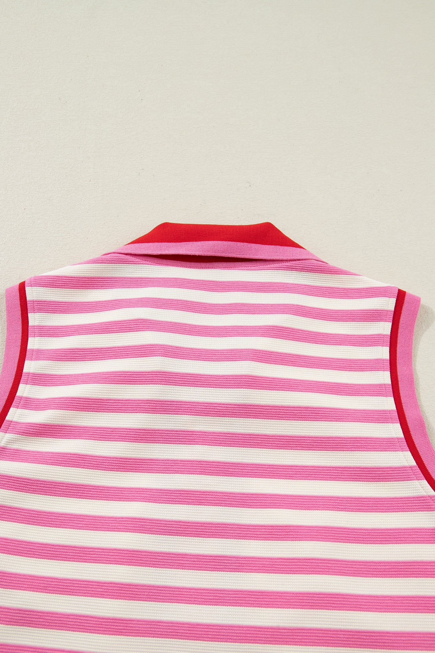Sachet Pink Textured Stripe Print Contrast Trim Zip Collar Sleeveless 2pcs Skort Set