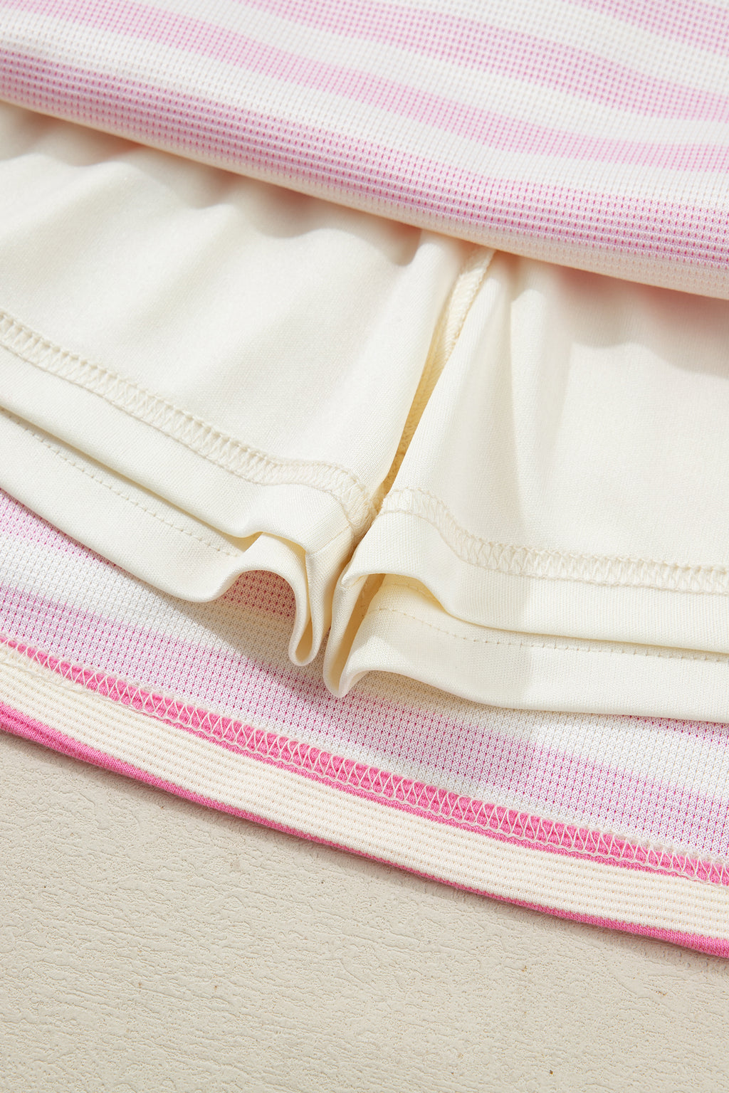 Sachet Pink Textured Stripe Print Contrast Trim Zip Collar Sleeveless 2pcs Skort Set