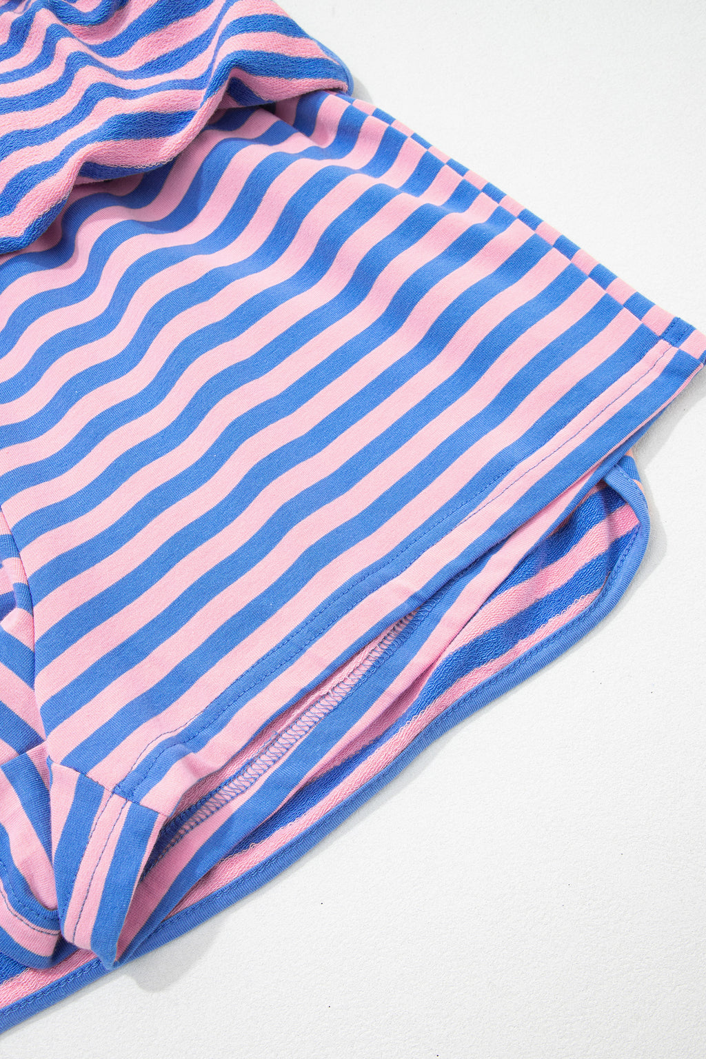 Blue Stripe Relaxed Short Sleeve Top Elastic Waist Drawstring Skort 2pcs Set