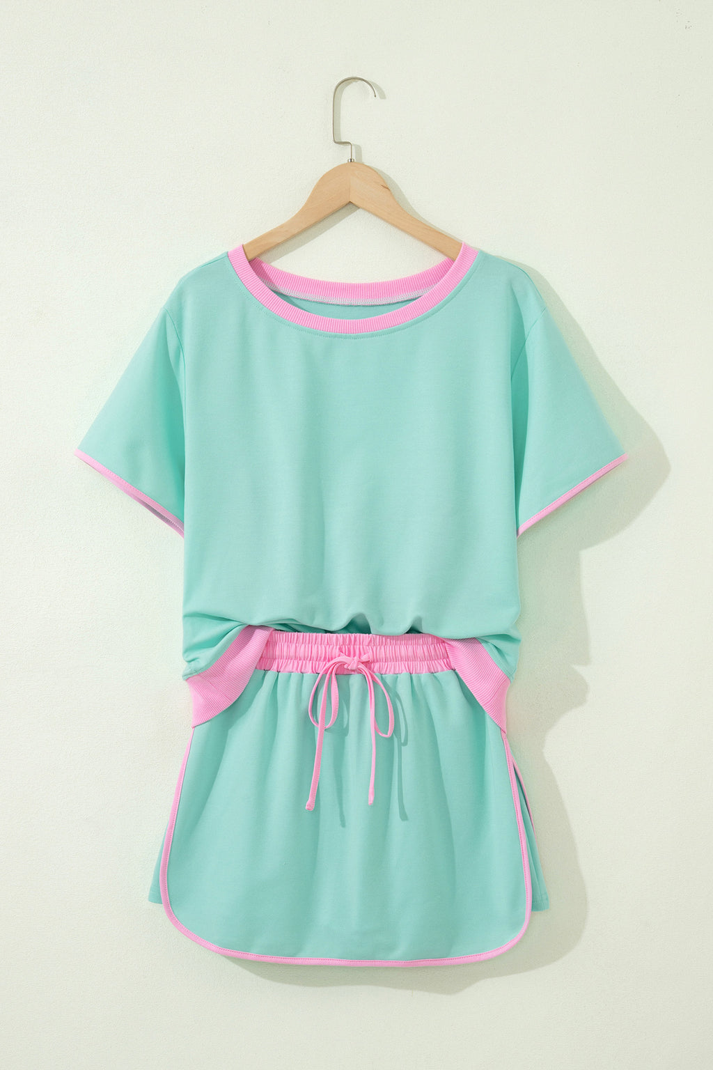 Moonlight Jade Colorblock Edge Drop Shoulder T Shirt and Skort 2Pcs Set