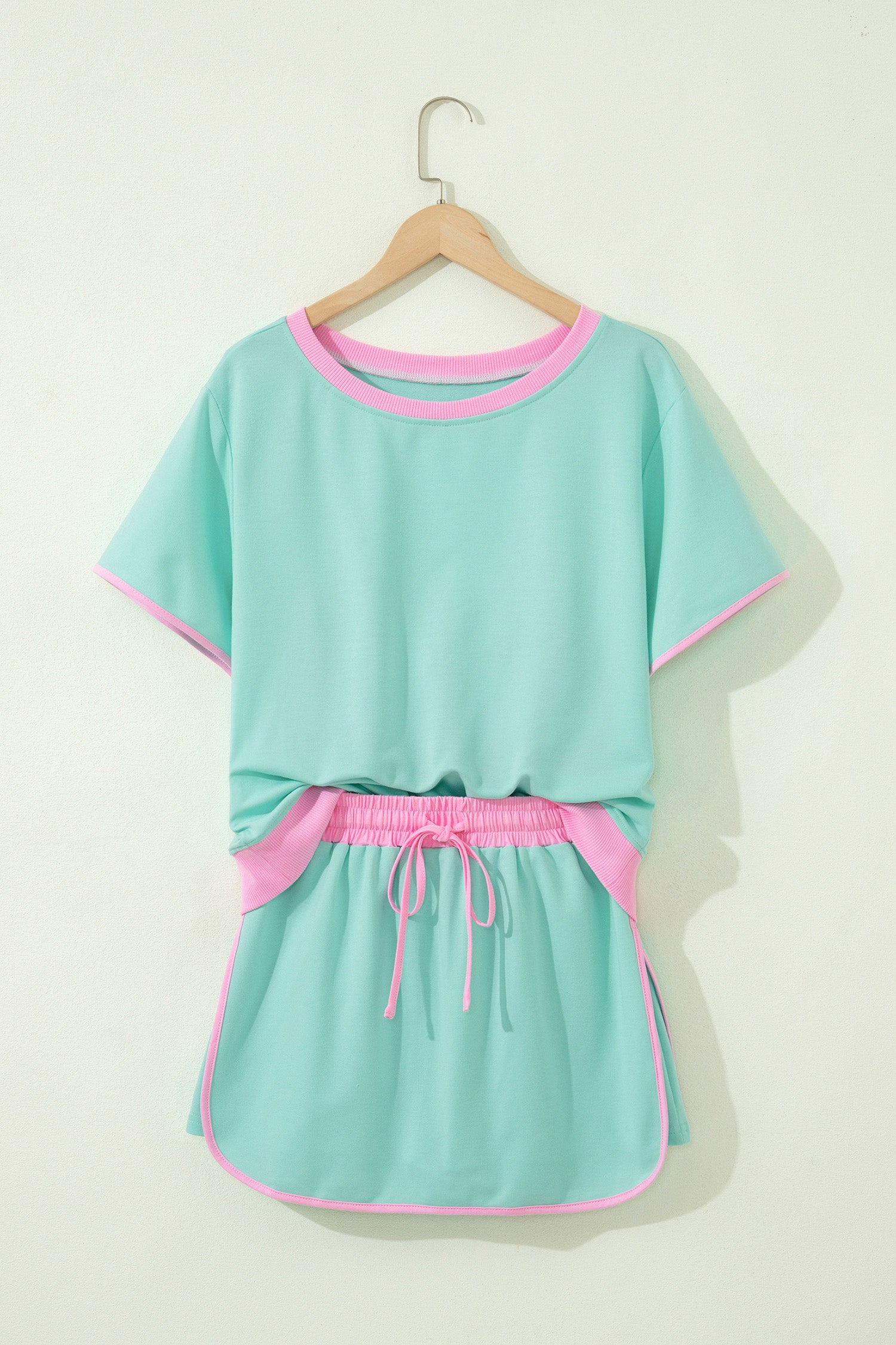 Moonlight Jade Colorblock Edge Drop Shoulder T Shirt and Skort 2Pcs Set