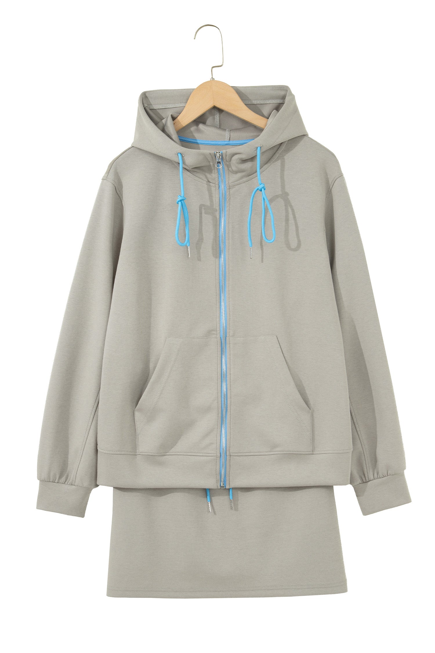 Smoke Green Contrast Trim Zip Up Sporty Jacket Drawstring Mini Skort 2pcs Set