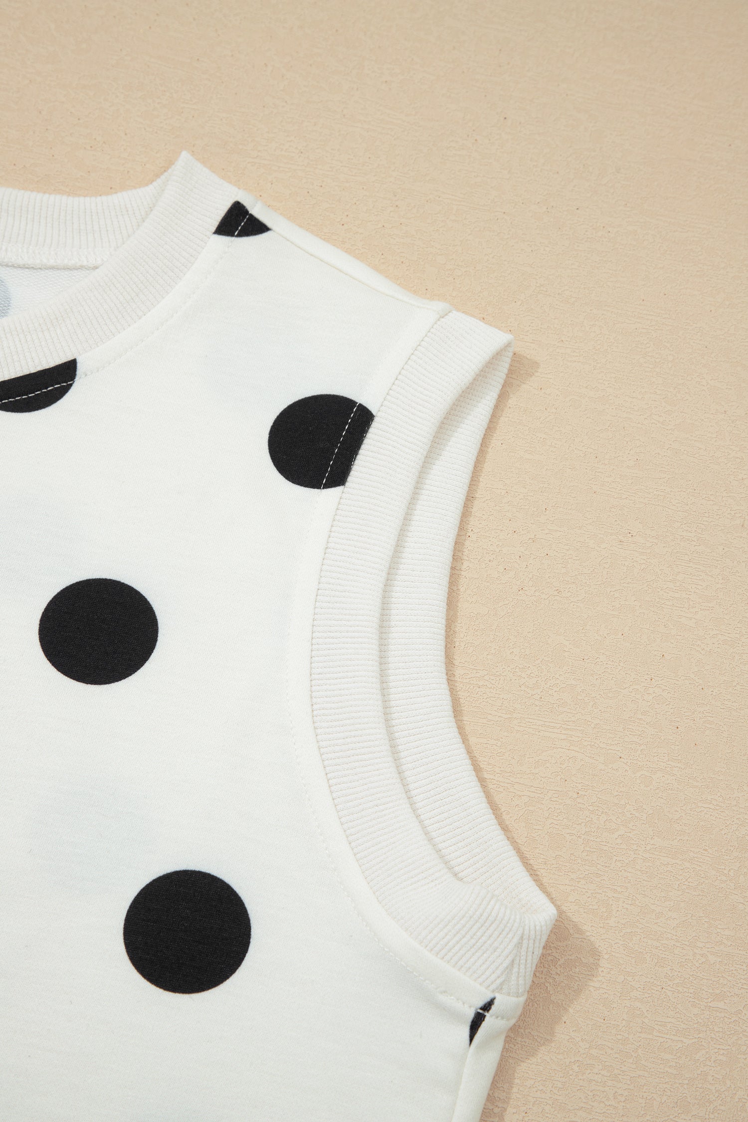 White Ribbed Trim Polka Dot Print Tank Split Mini Skort 2pcs Set