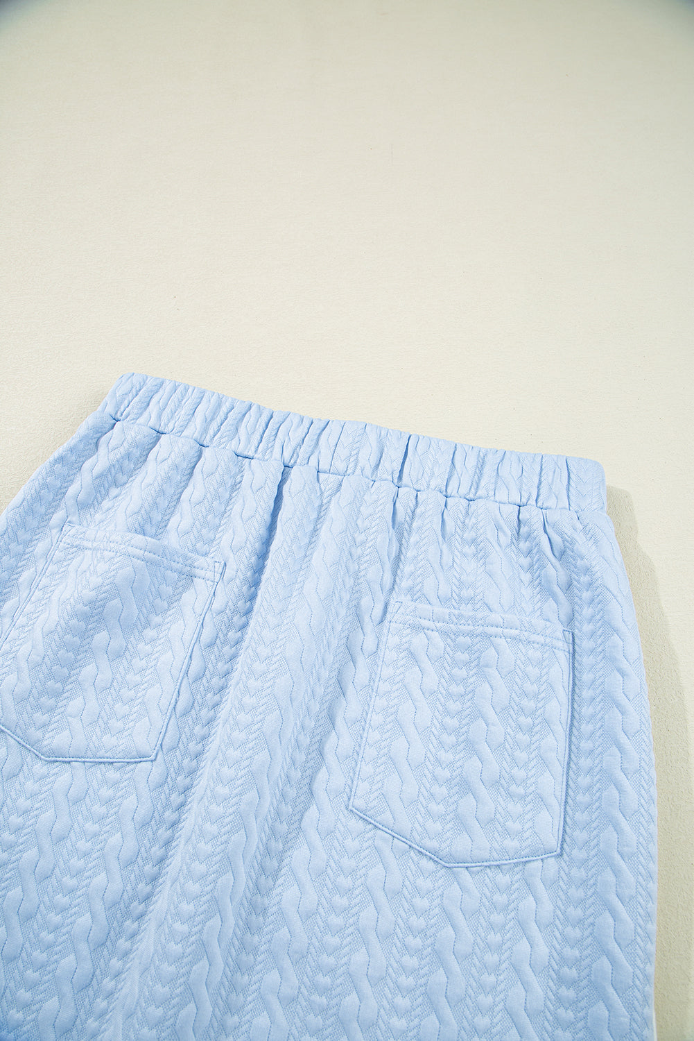 Beau Blue Contrast Trim Textured Crewneck Tee and Pocketed Skirt Set