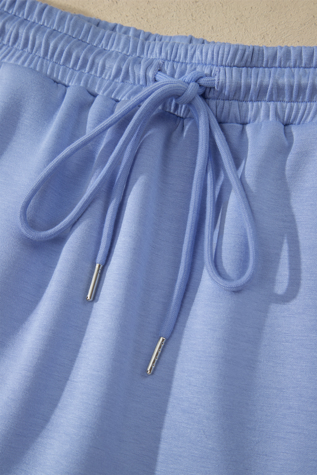 Sky Blue Preppy Striped Trim V Neck Polo Tee Drawstring Skort Set
