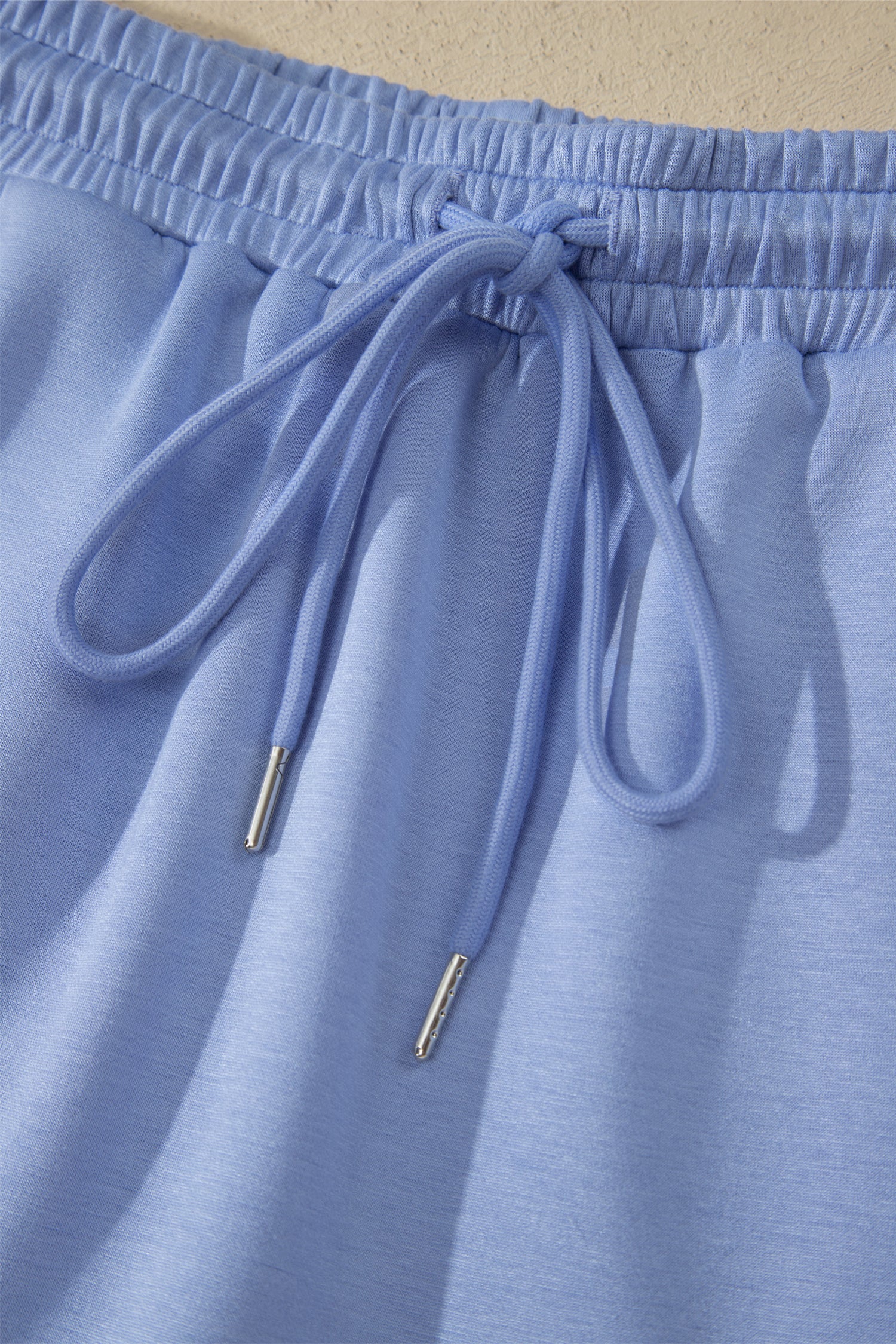 Sky Blue Preppy Striped Trim V Neck Polo Tee Drawstring Skort Set