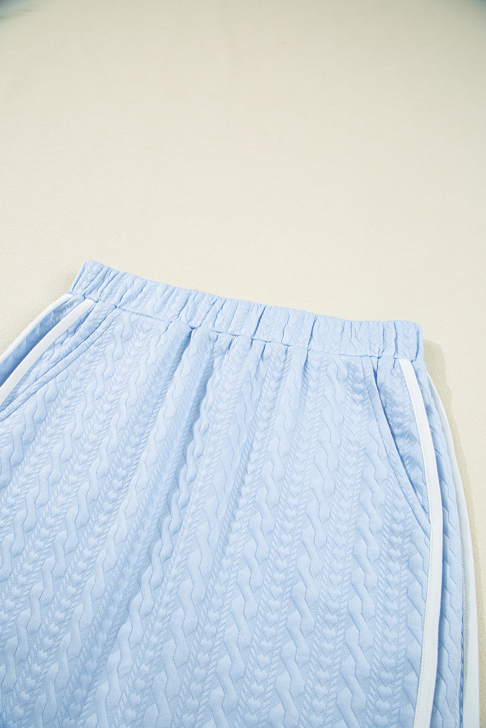 Beau Blue Contrast Trim Textured Crewneck Tee and Pocketed Skirt Set