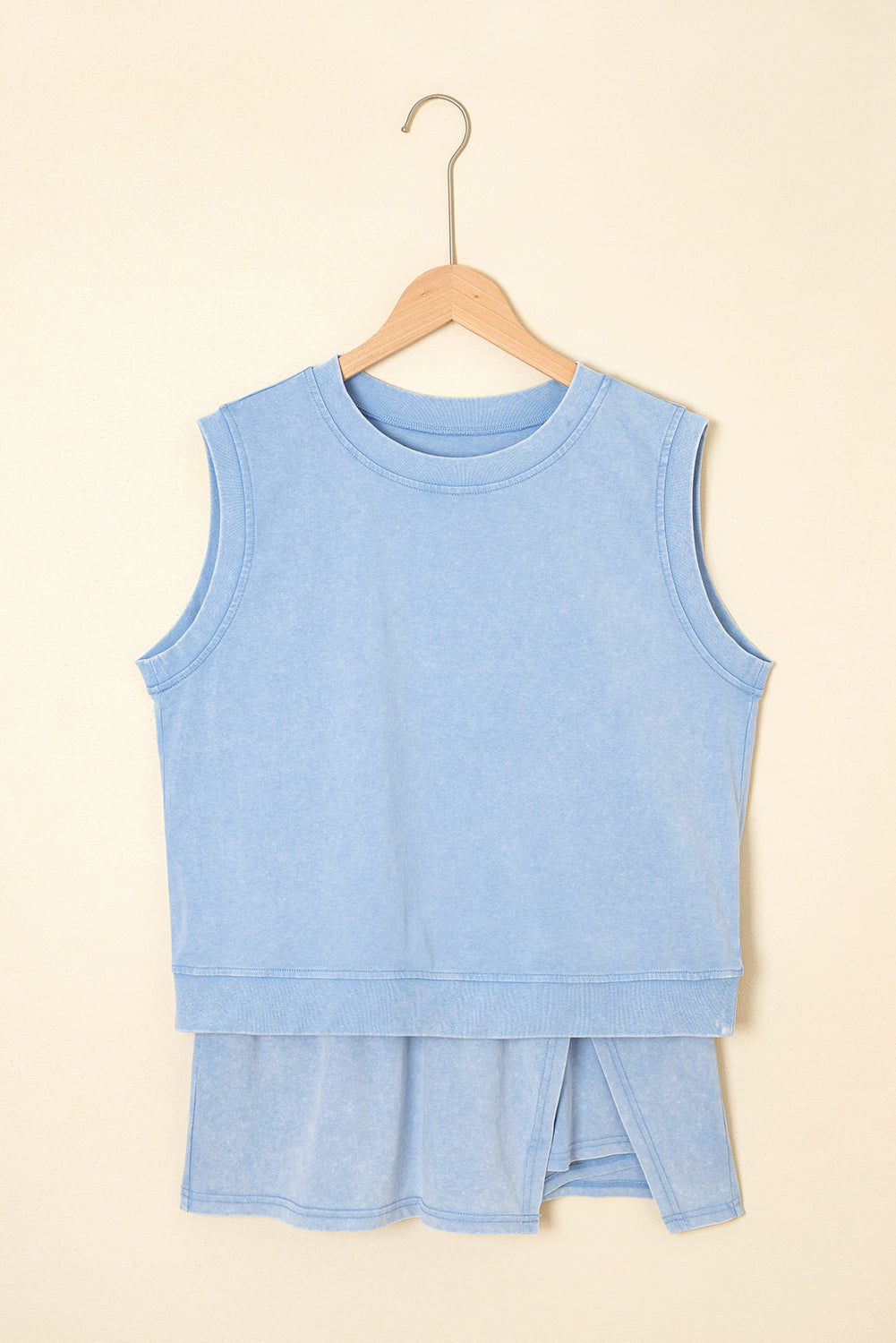 Myosotis Solid Color Washed Sleeveless Top Split Skort Cotton 2pcs Outfit