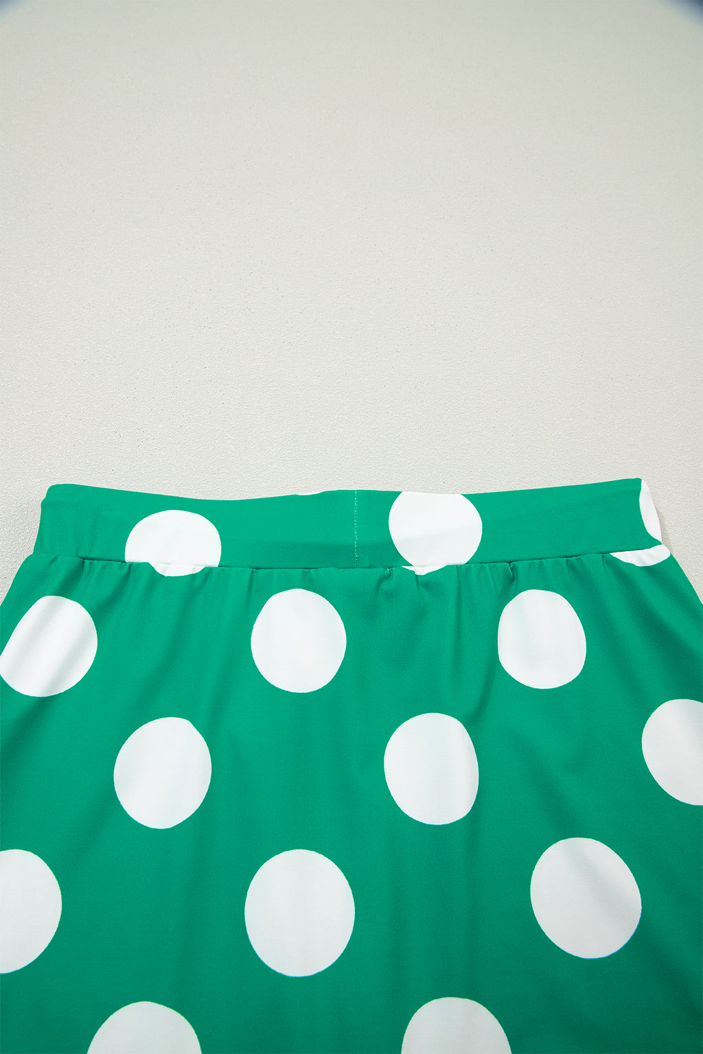 Green Polka Dot Print Cropped Tee Bodycon Skort 2pcs Set