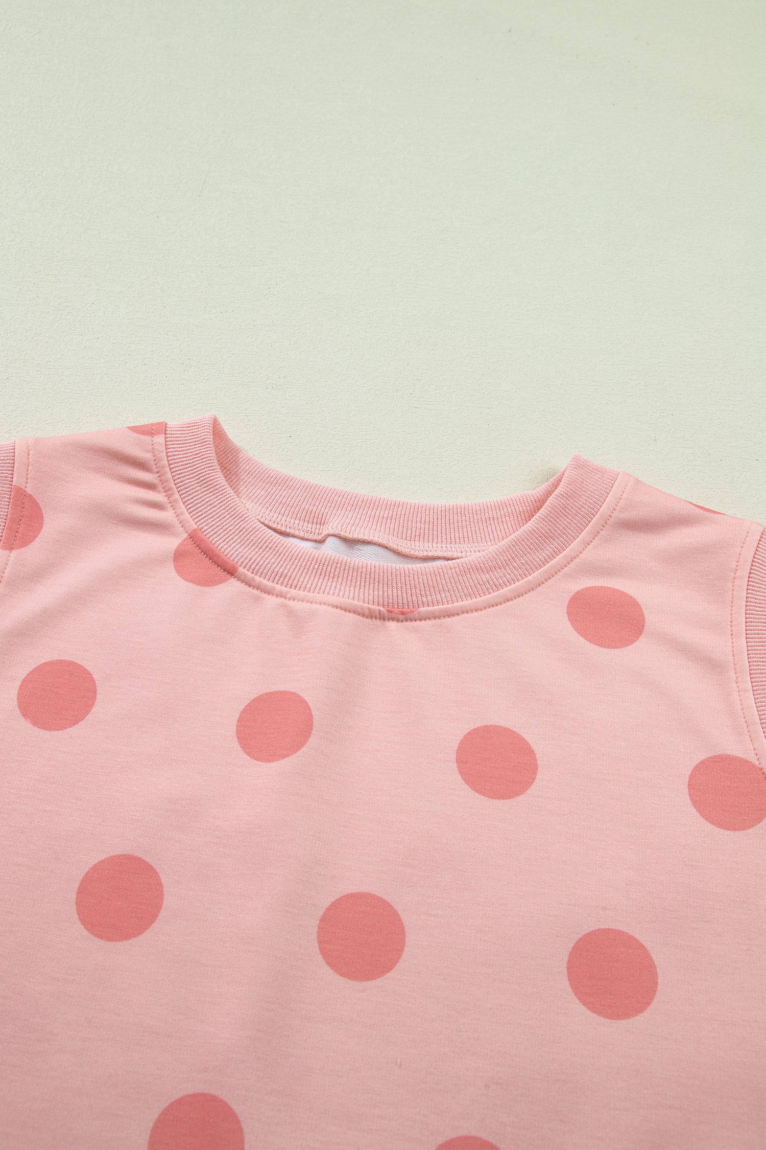 Pink Ribbed Trim Polka Dot Print Tank Split Mini Skort 2pcs Set