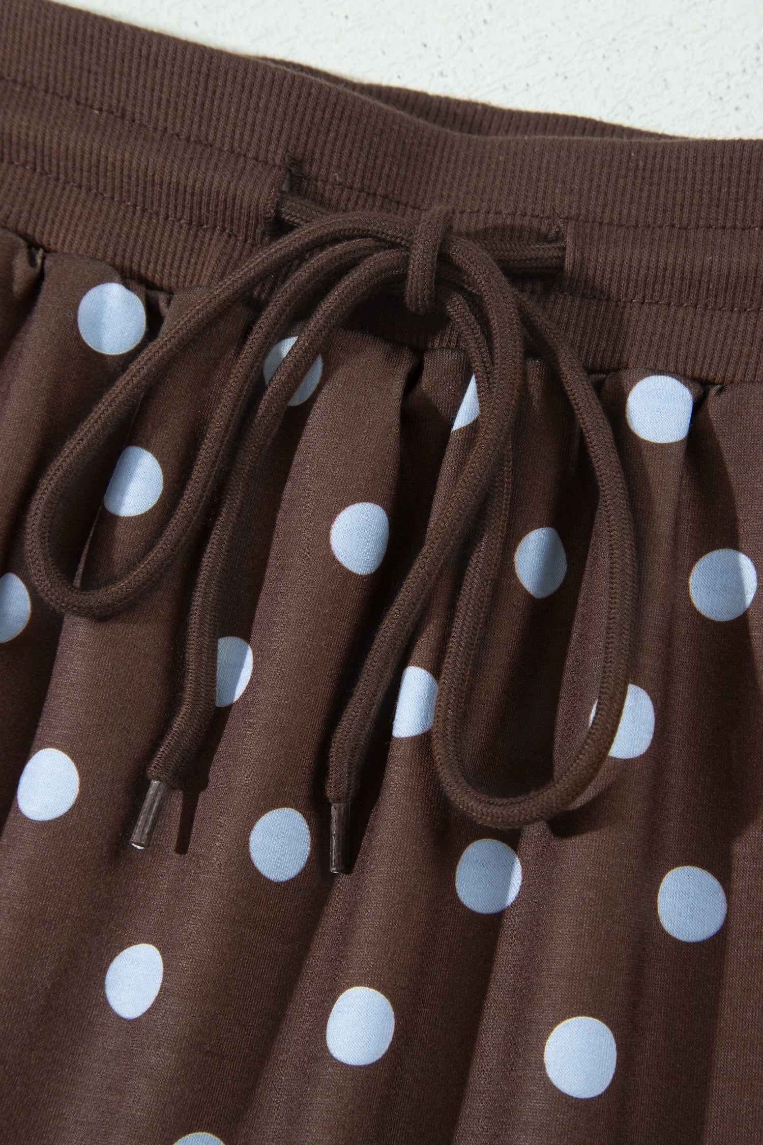 Brown Polka Dot Long Sleeve Pullover Embroidered Bow Detail 2pcs Skort Set