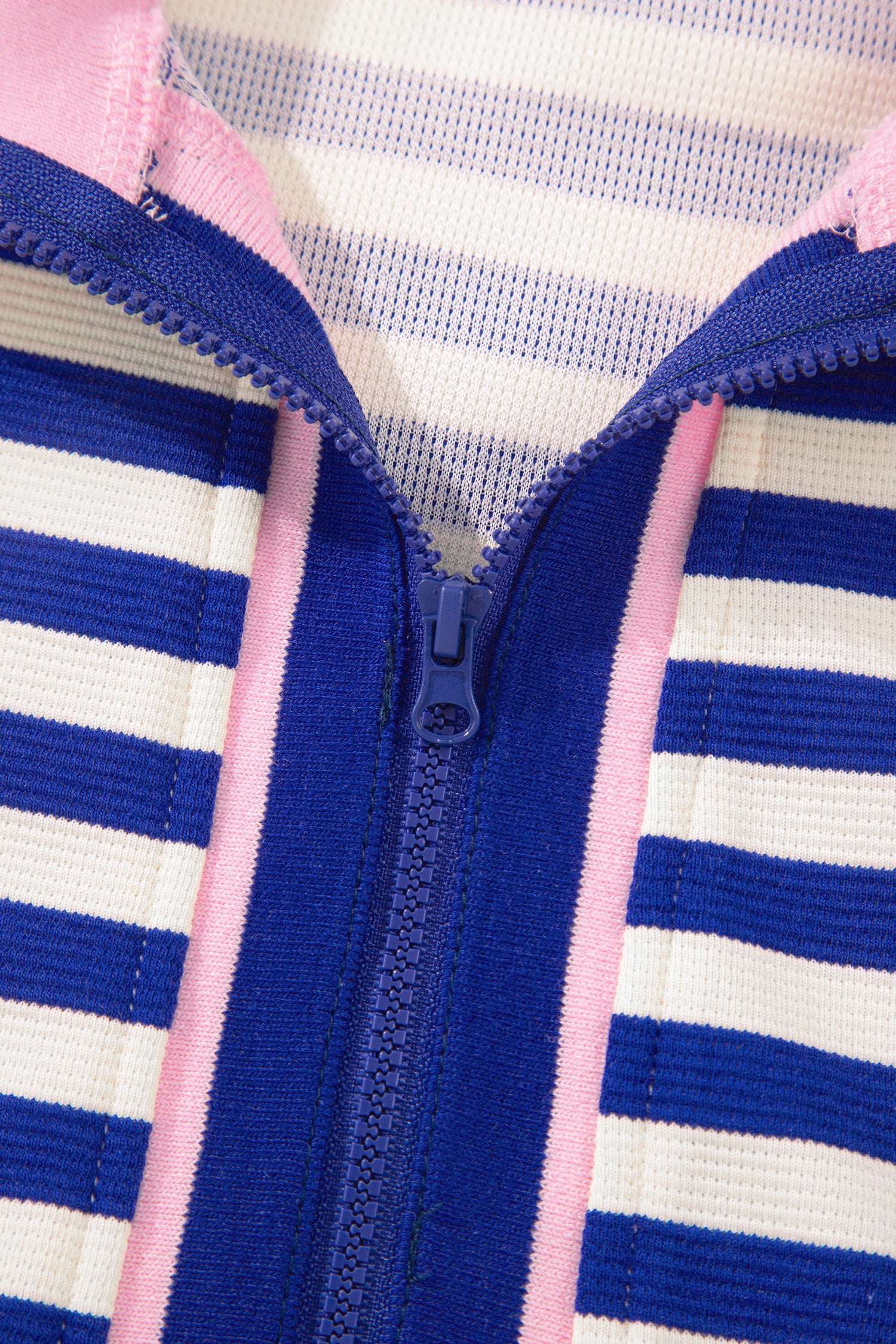 Dark Blue Textured Stripe Print Contrast Trim Zip Collar Sleeveless 2pcs Skort Set
