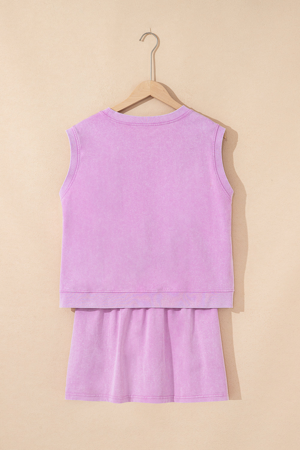 Phalaenopsis Solid Color Washed Sleeveless Top Split Skort Cotton 2pcs Outfit