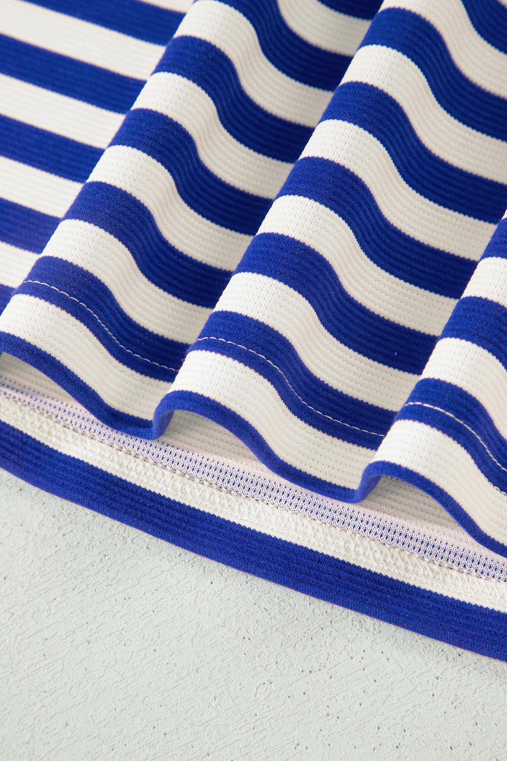 Dark Blue Textured Stripe Print Contrast Trim Zip Collar Sleeveless 2pcs Skort Set