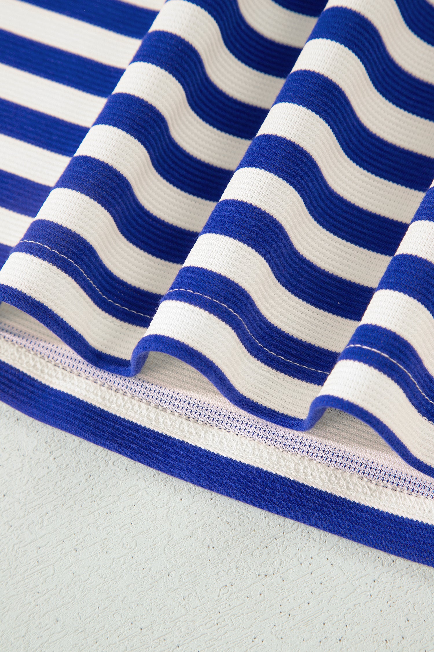 Dark Blue Textured Stripe Print Contrast Trim Zip Collar Sleeveless 2pcs Skort Set