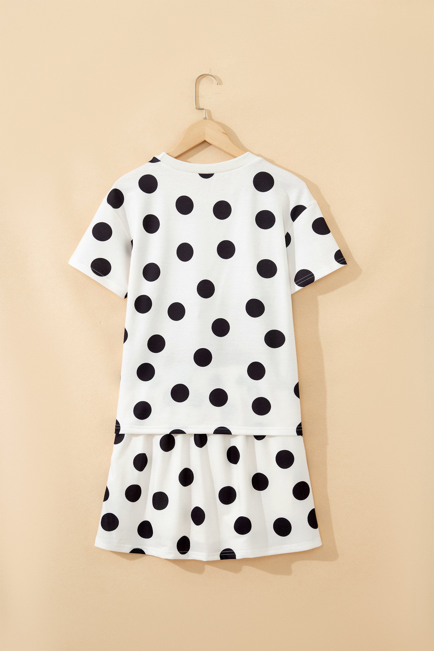 White Polka Dot Short Sleeve Top Casual Skort 2pcs Outfit