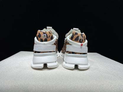Women's leopard-print sneaker showing the heel and low-top profile
