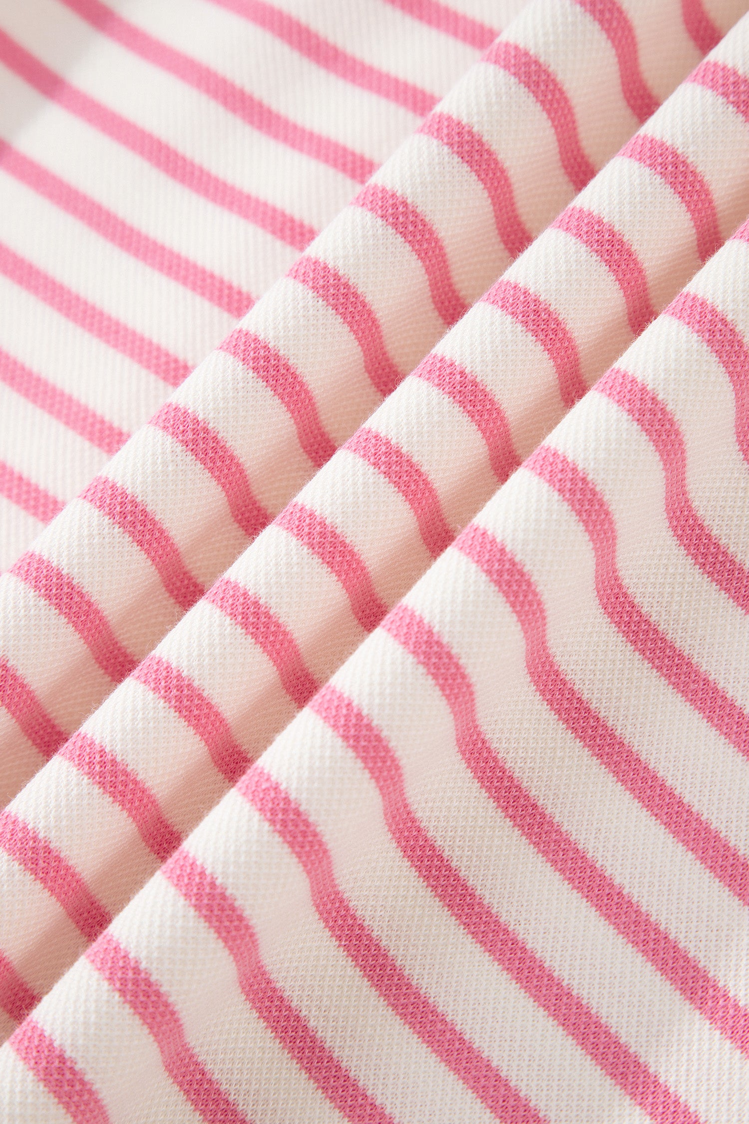 Pink Stripe Color Block Patchwork Polo Tee Drawstring Elastic Waist 2pcs Skort Set