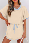 Apricot Colorblock Edge Drop Shoulder T Shirt and Skort 2Pcs Set
