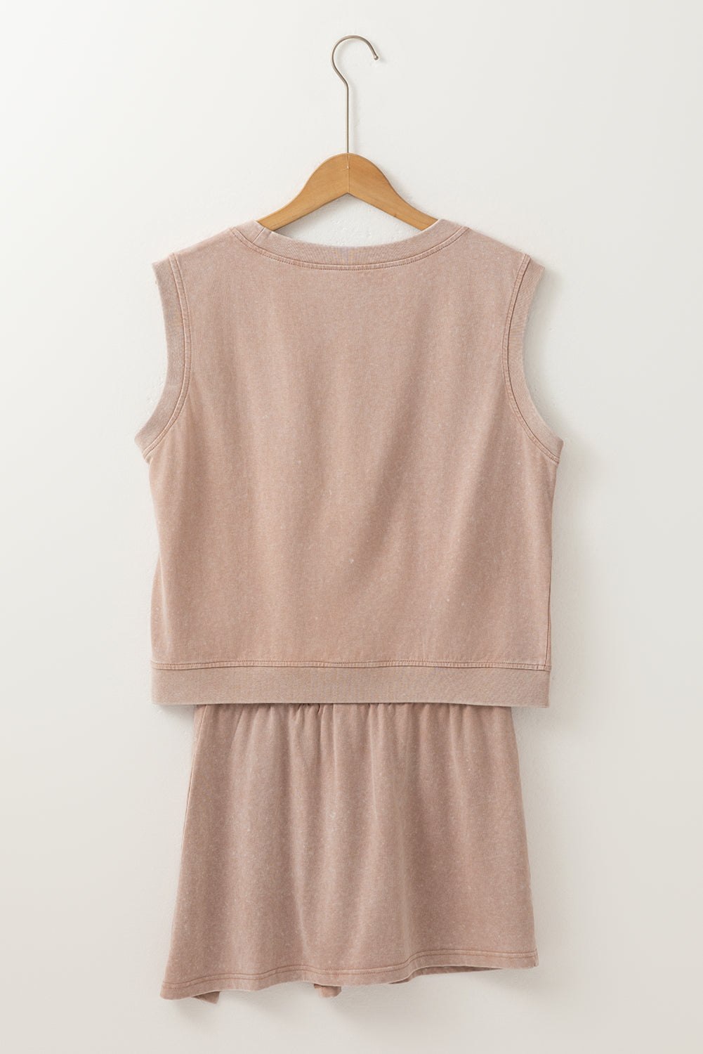 Smoke Gray Solid Color Washed Sleeveless Top Split Skort Cotton 2pcs Outfit