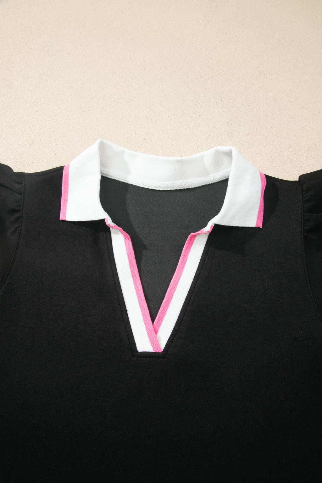 Black Preppy Striped Trim V Neck Polo Tee Drawstring Skort Set