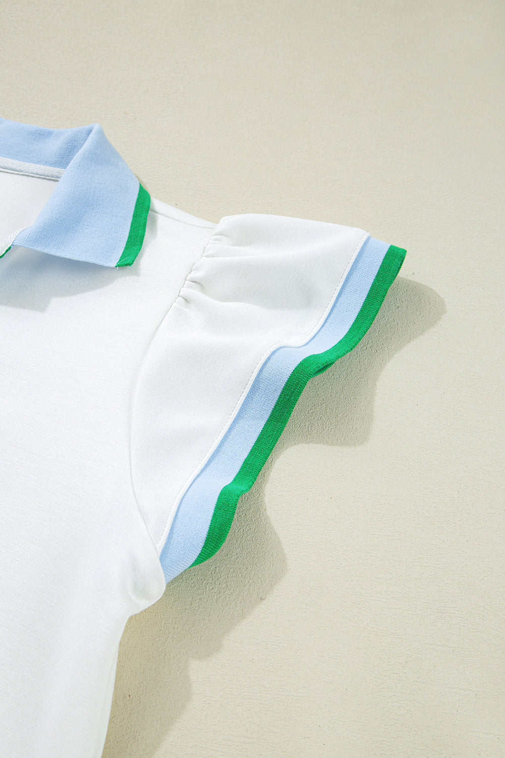 White Colorblock Edge Cap Sleeve Collared Top 2 Piece Skirt Set