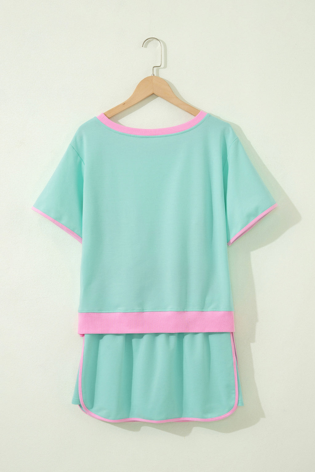 Moonlight Jade Colorblock Edge Drop Shoulder T Shirt and Skort 2Pcs Set