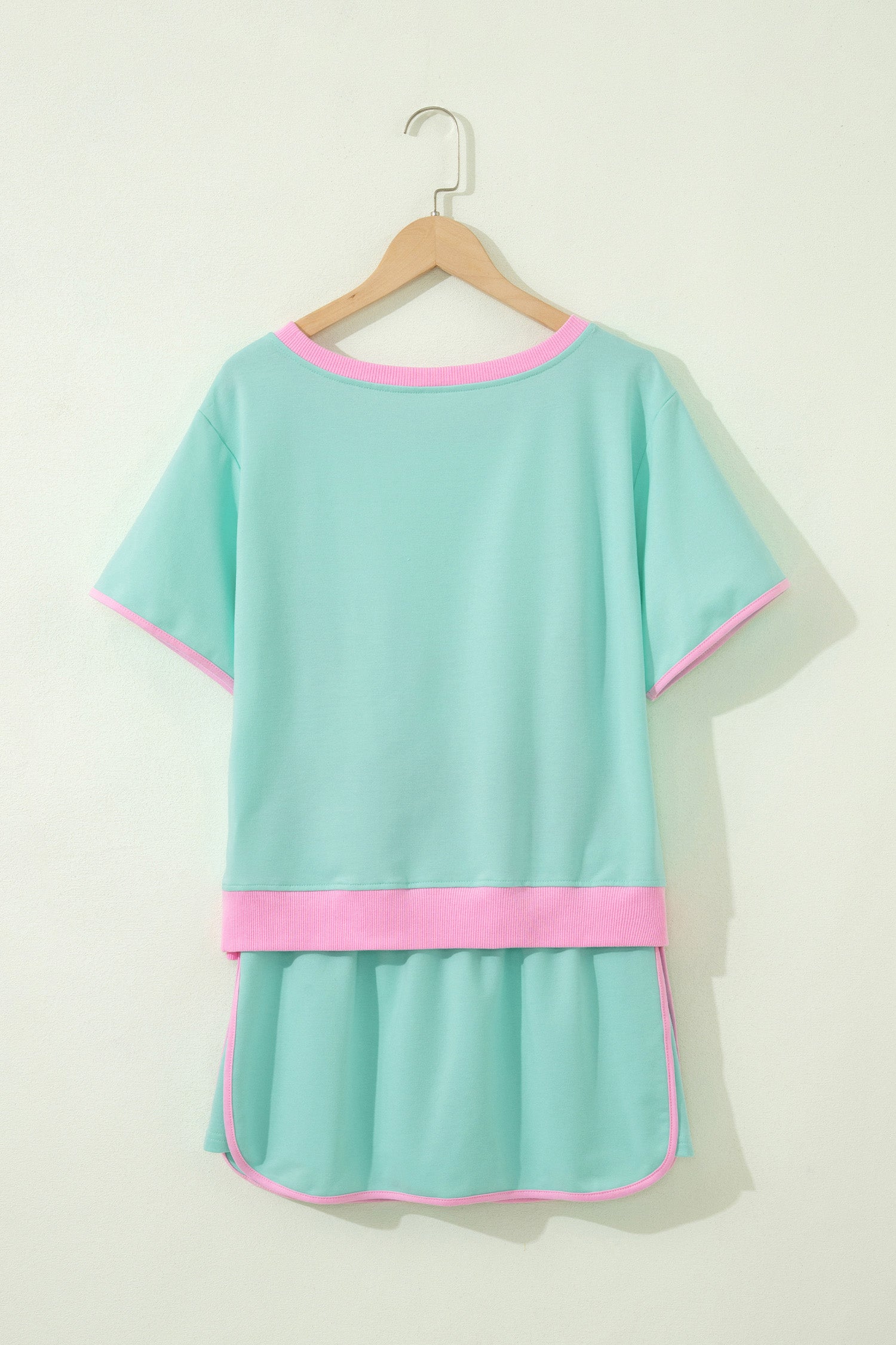 Moonlight Jade Colorblock Edge Drop Shoulder T Shirt and Skort 2Pcs Set