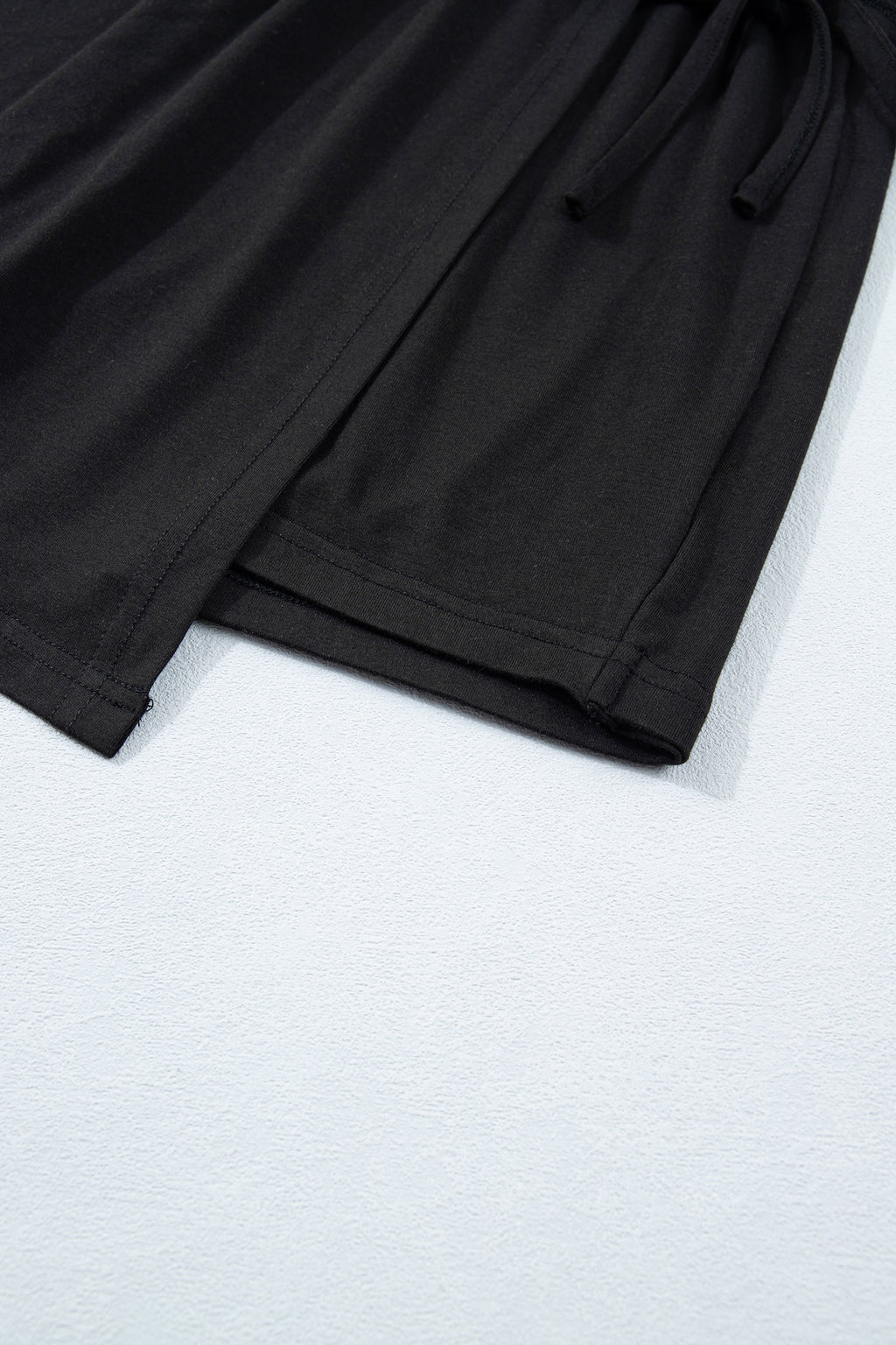 Black Solid Color Oversize Tee Tie Wrap Mini Skort 2pcs Set