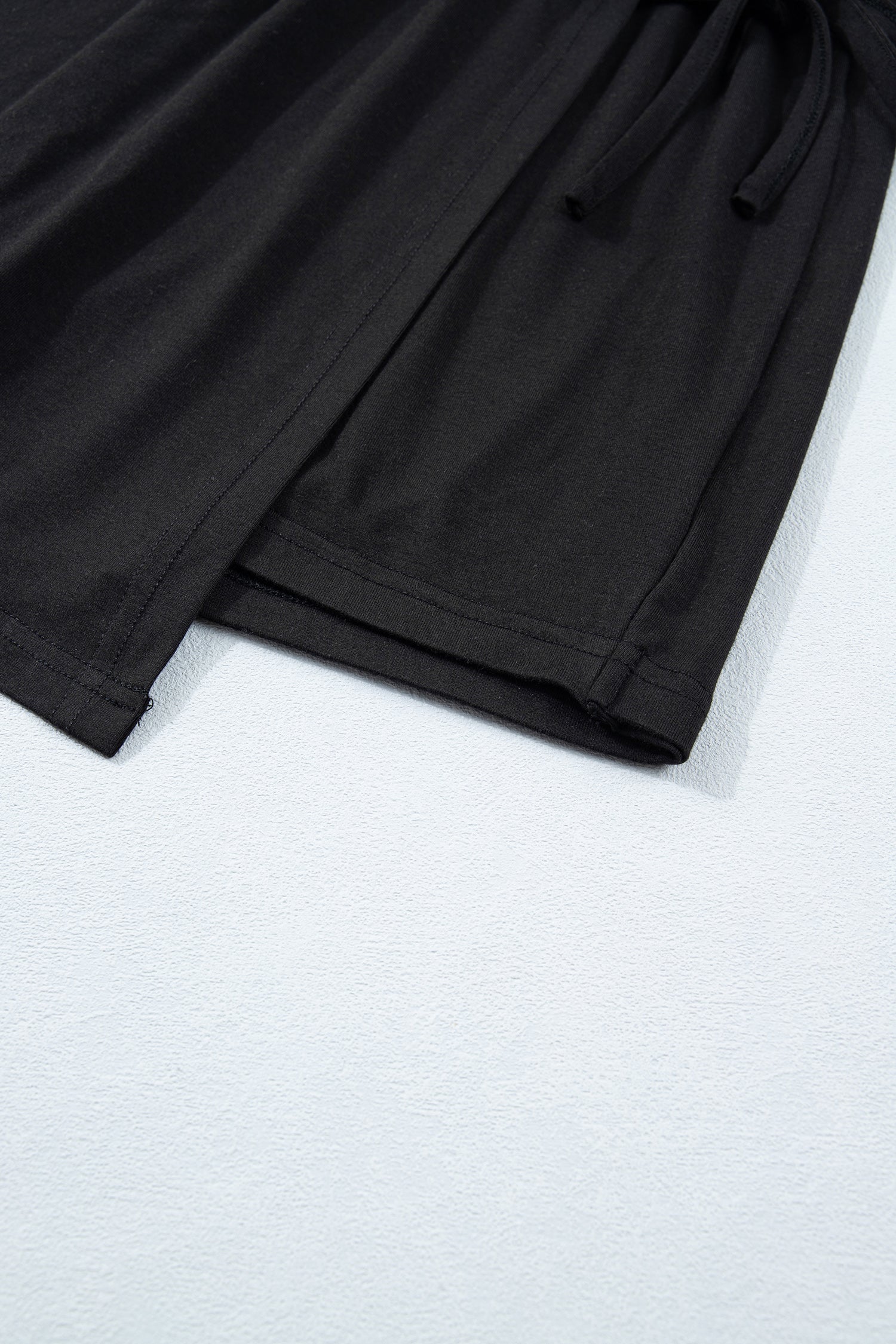 Black Solid Color Oversize Tee Tie Wrap Mini Skort 2pcs Set