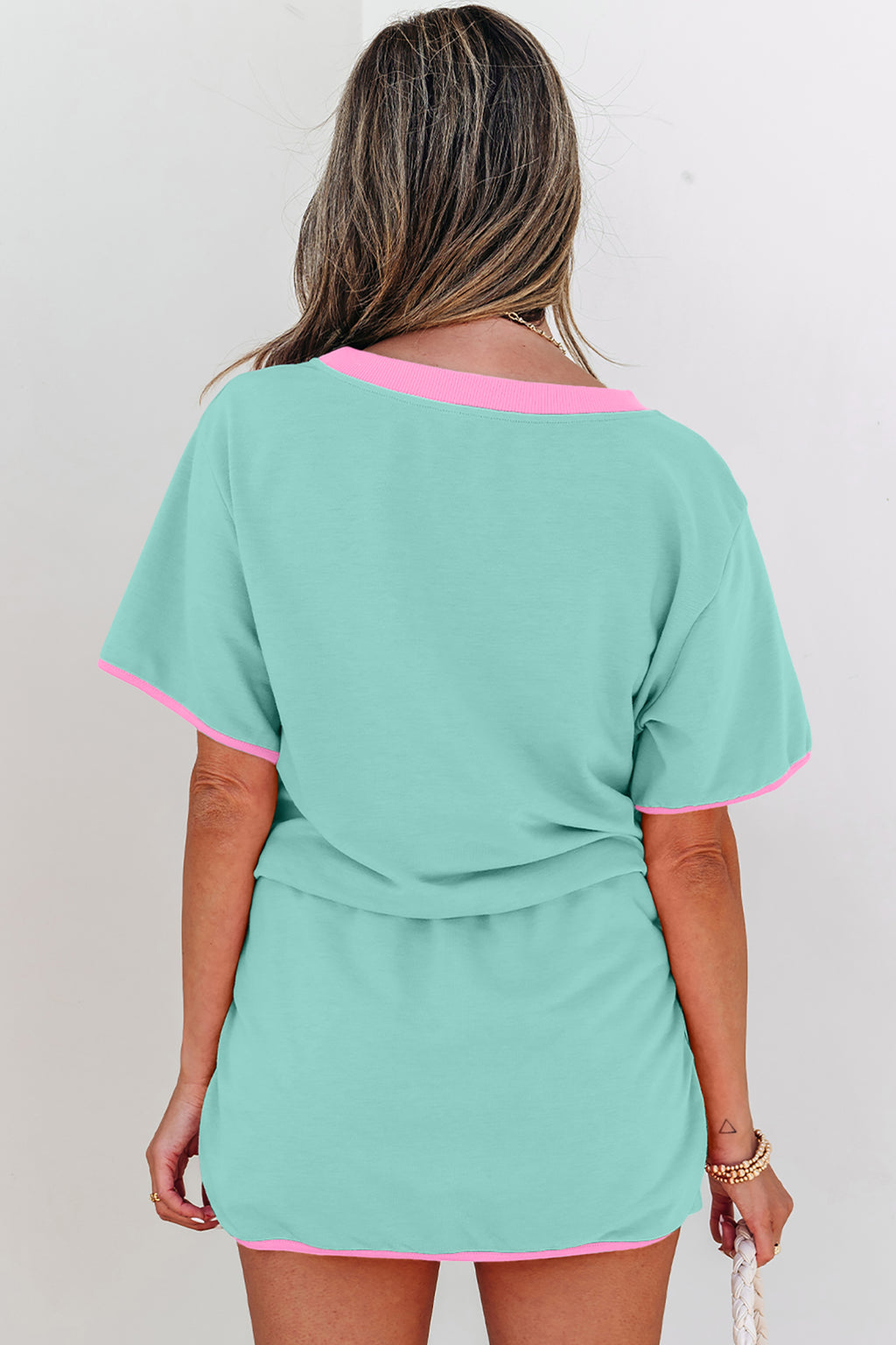 Moonlight Jade Colorblock Edge Drop Shoulder T Shirt and Skort 2Pcs Set